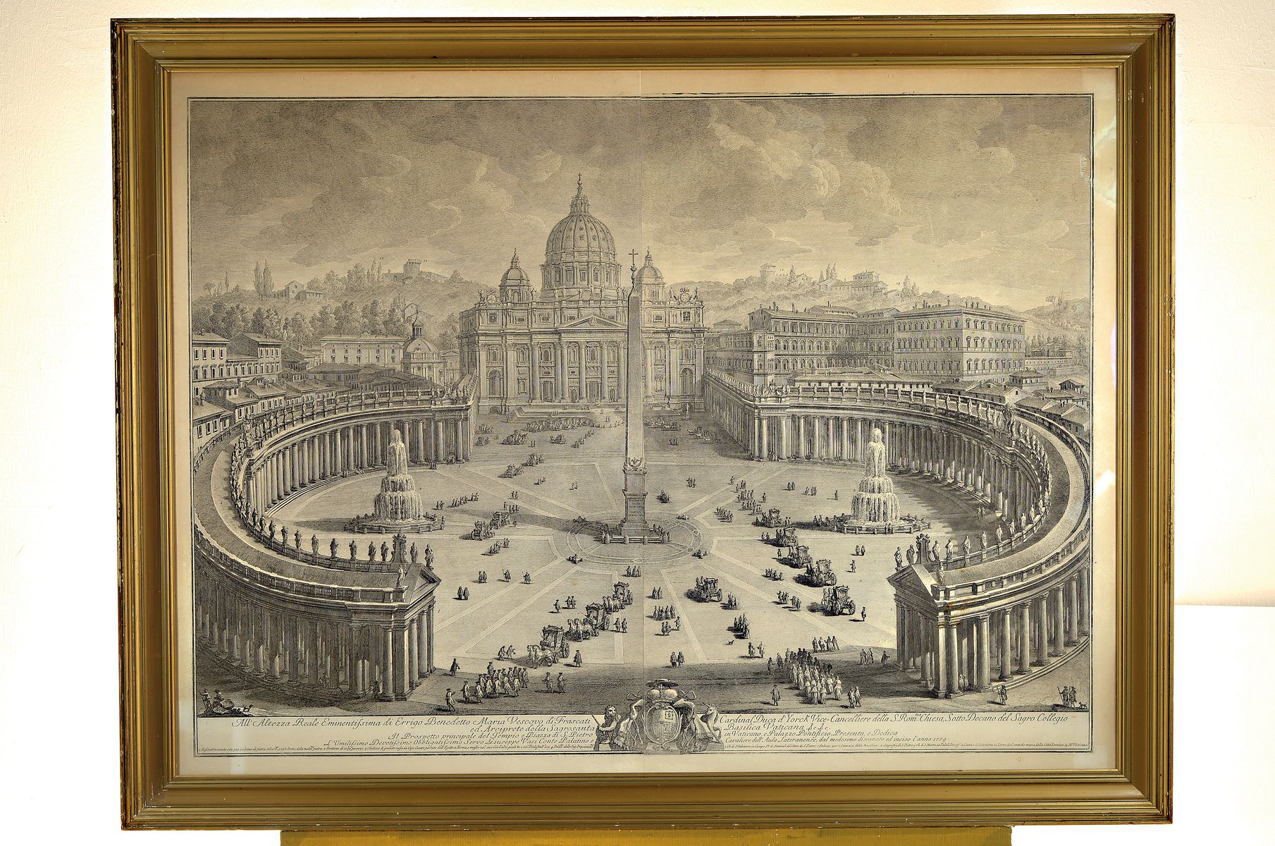 Detail k: Guiseppe Vasi, 1710 - 1782, Il Prospetto principale del Tempio e Piazza di S Pietro in Vaticano, 1774, Kupferstich, zweiteilig, altersbedingt ...