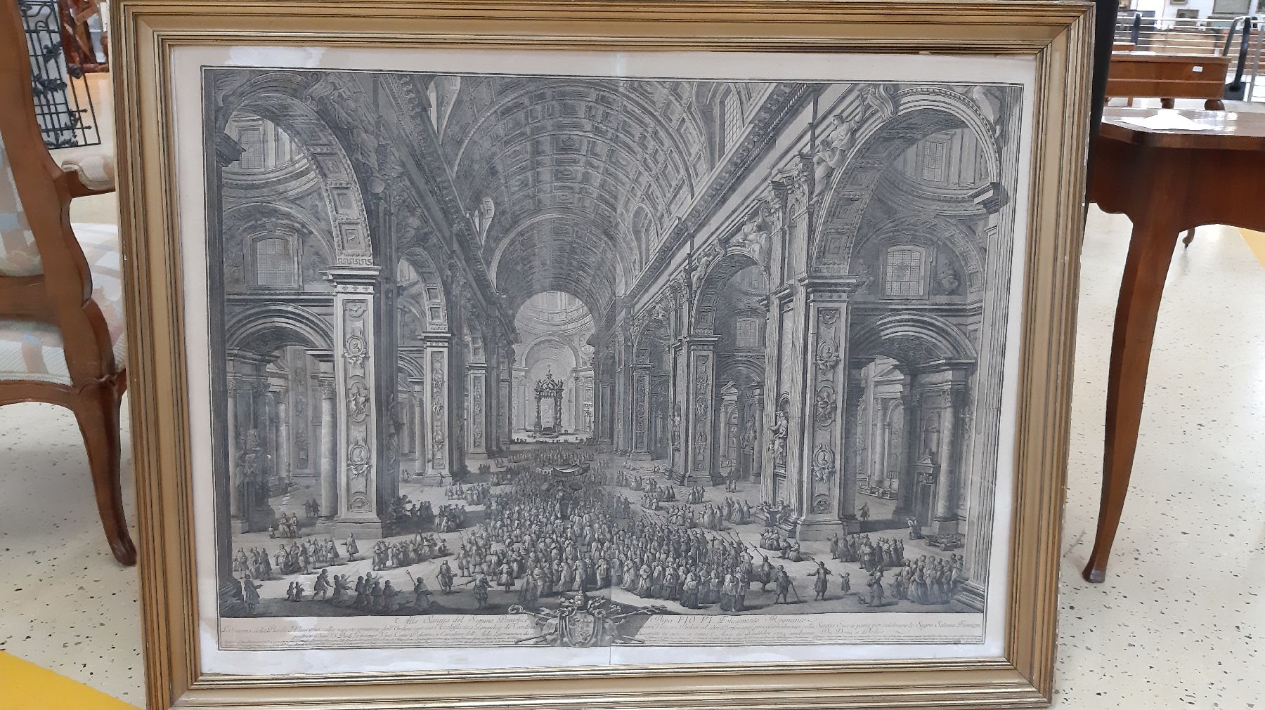 Detail a: Guiseppe Vasi, 1710 Corleone - Rom 1782, L'inferno della Basilica Vaticana, 1774, Kupferstich, zweiteilig, mit Deckweiß übermalte ...