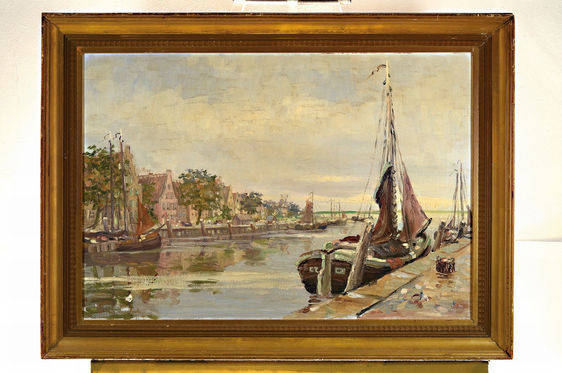 Detail k: Andreas Dirks, 1865 Tinnum auf Sylt - 1922 Düsseldorf, Segelschiffe im Hafen, Öl/Lwd, signiert, 54 x 78 cm, Rahmen: 68 x 92 cm, mehrere kl. ...