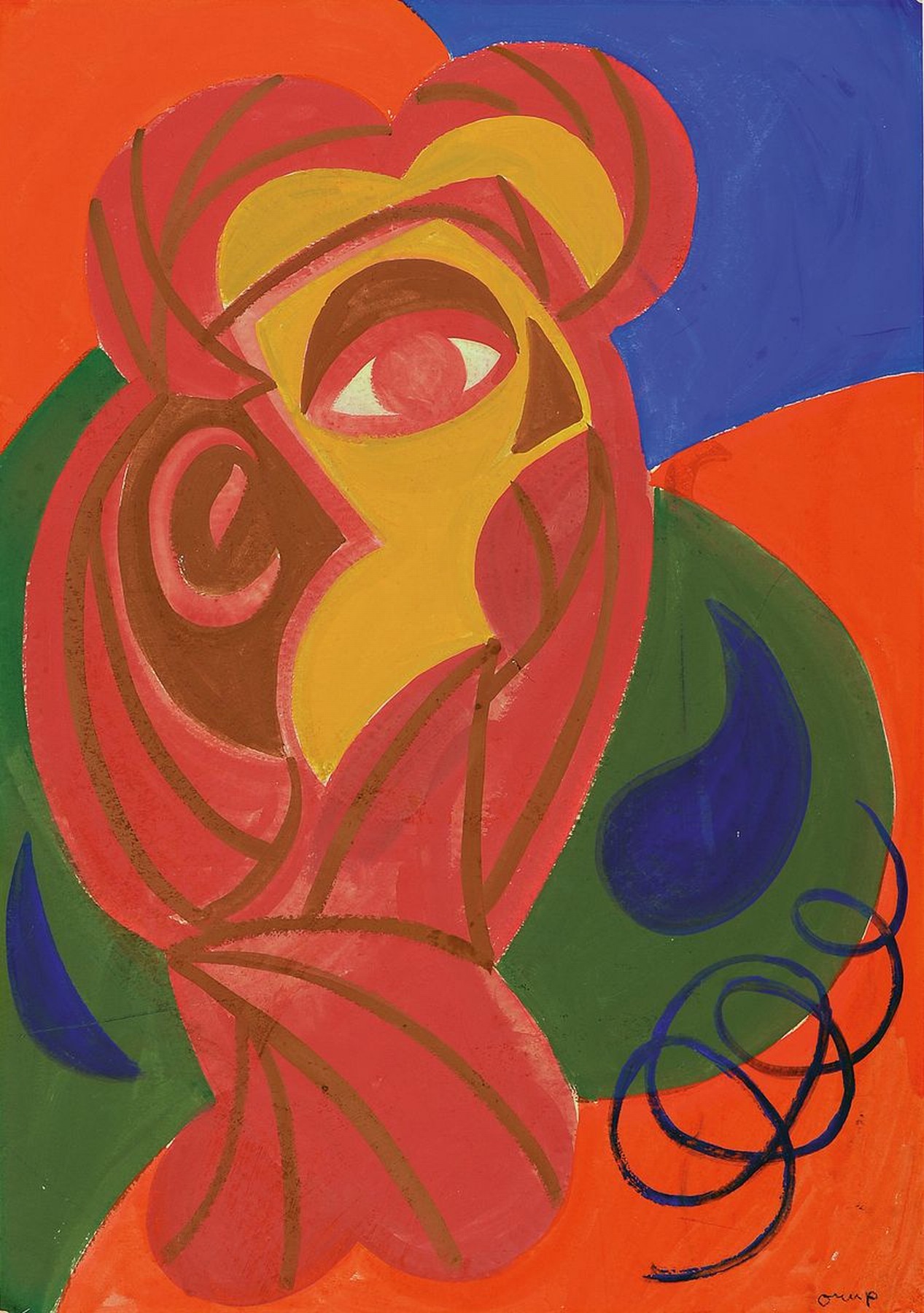 Bengt Orup, 1916 - 1996, schwedischer Künstler, Mischtechnik, abstr. Porträt, signiert, 60 x 42 cm, l. Altersspuren
