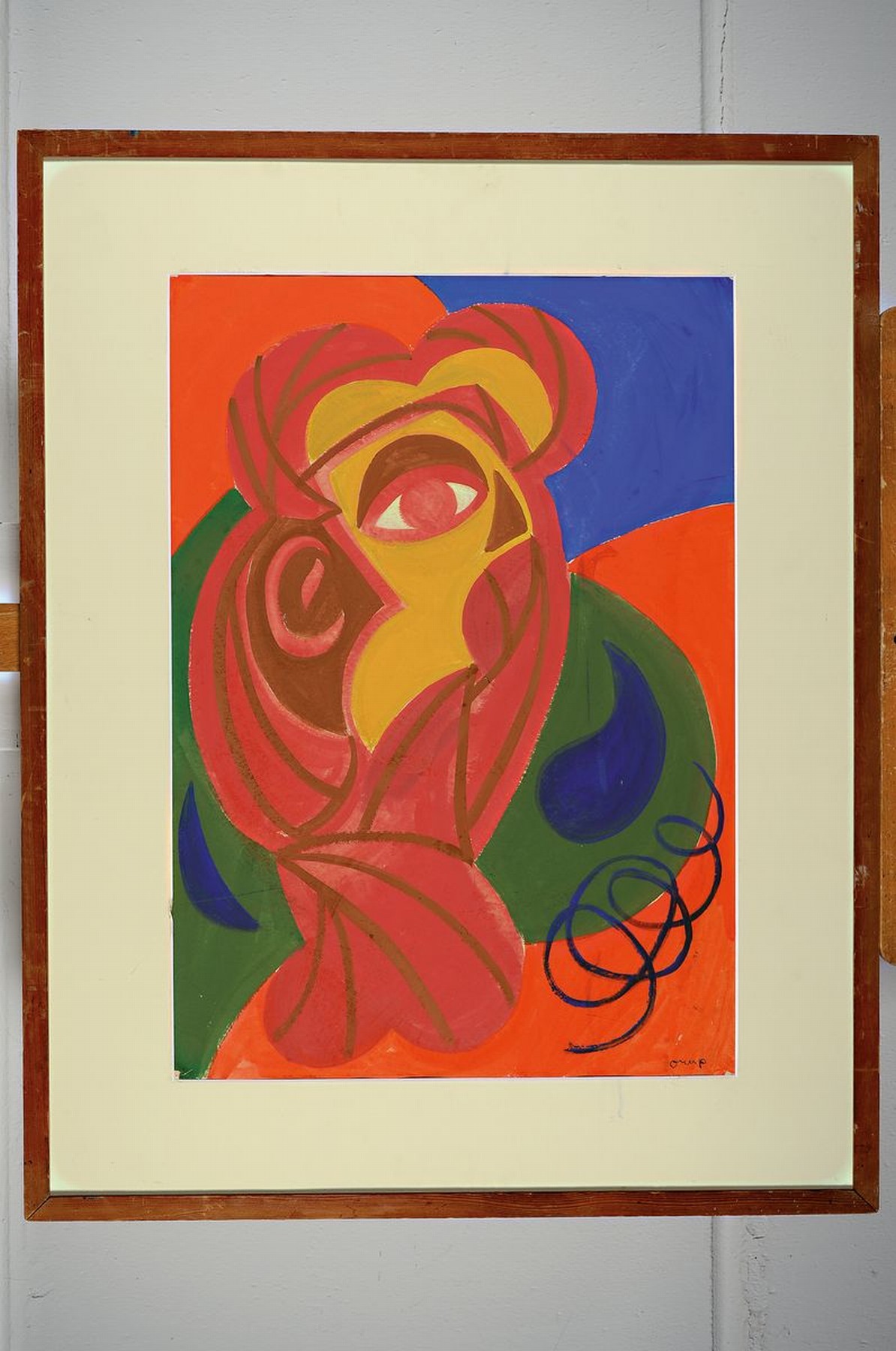 Detail k: Bengt Orup, 1916 - 1996, schwedischer Künstler, Mischtechnik, abstr. Porträt, signiert, 60 x 42 cm, l. Altersspuren