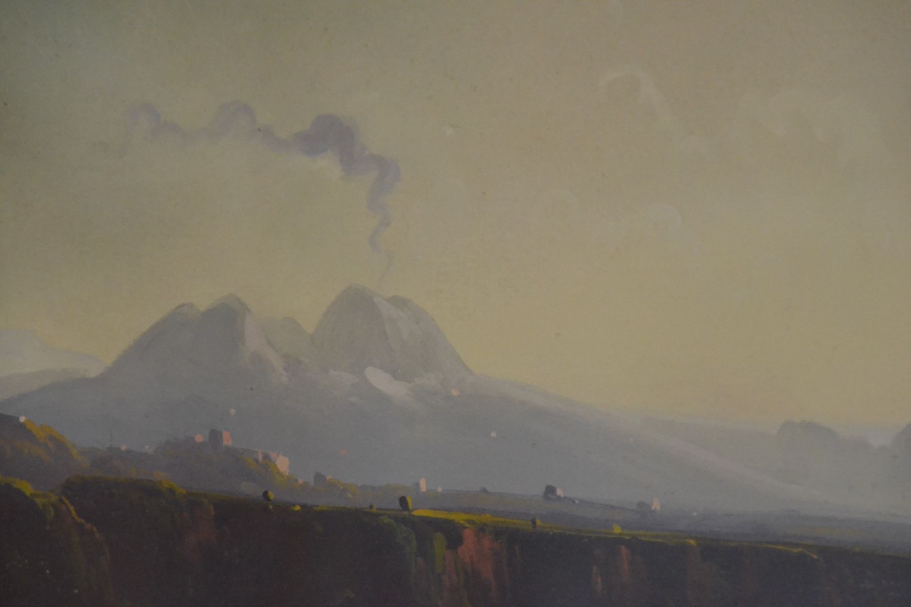 Detail b: G. K. Eckstein, wohl süddeutscher Maler, um 1870, Gouache auf Papier, neapolitanische Landschaft mit Vesuv, li. unten signiert in Rot, ca. 34 x 30 ...