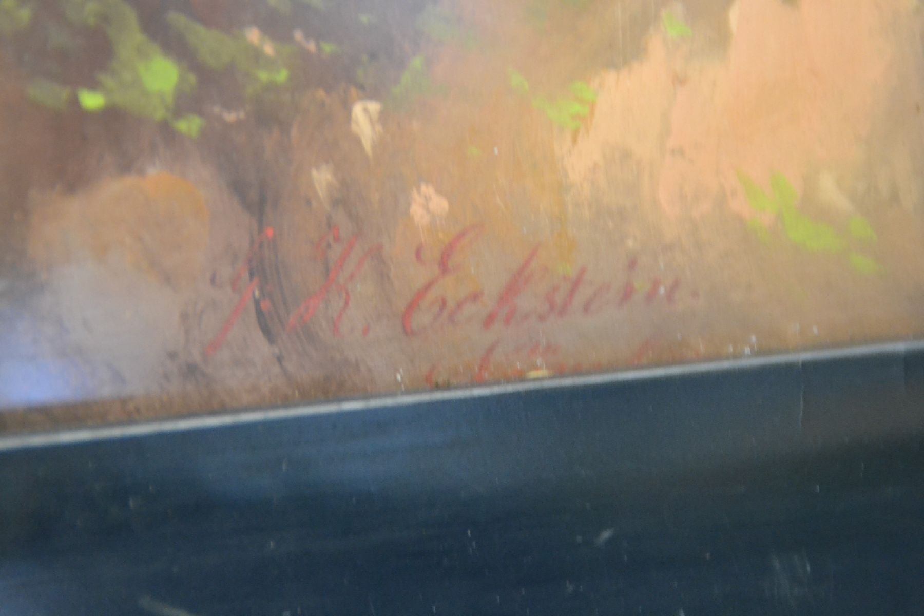 Detail c: G. K. Eckstein, wohl süddeutscher Maler, um 1870, Gouache auf Papier, neapolitanische Landschaft mit Vesuv, li. unten signiert in Rot, ca. 34 x 30 ...