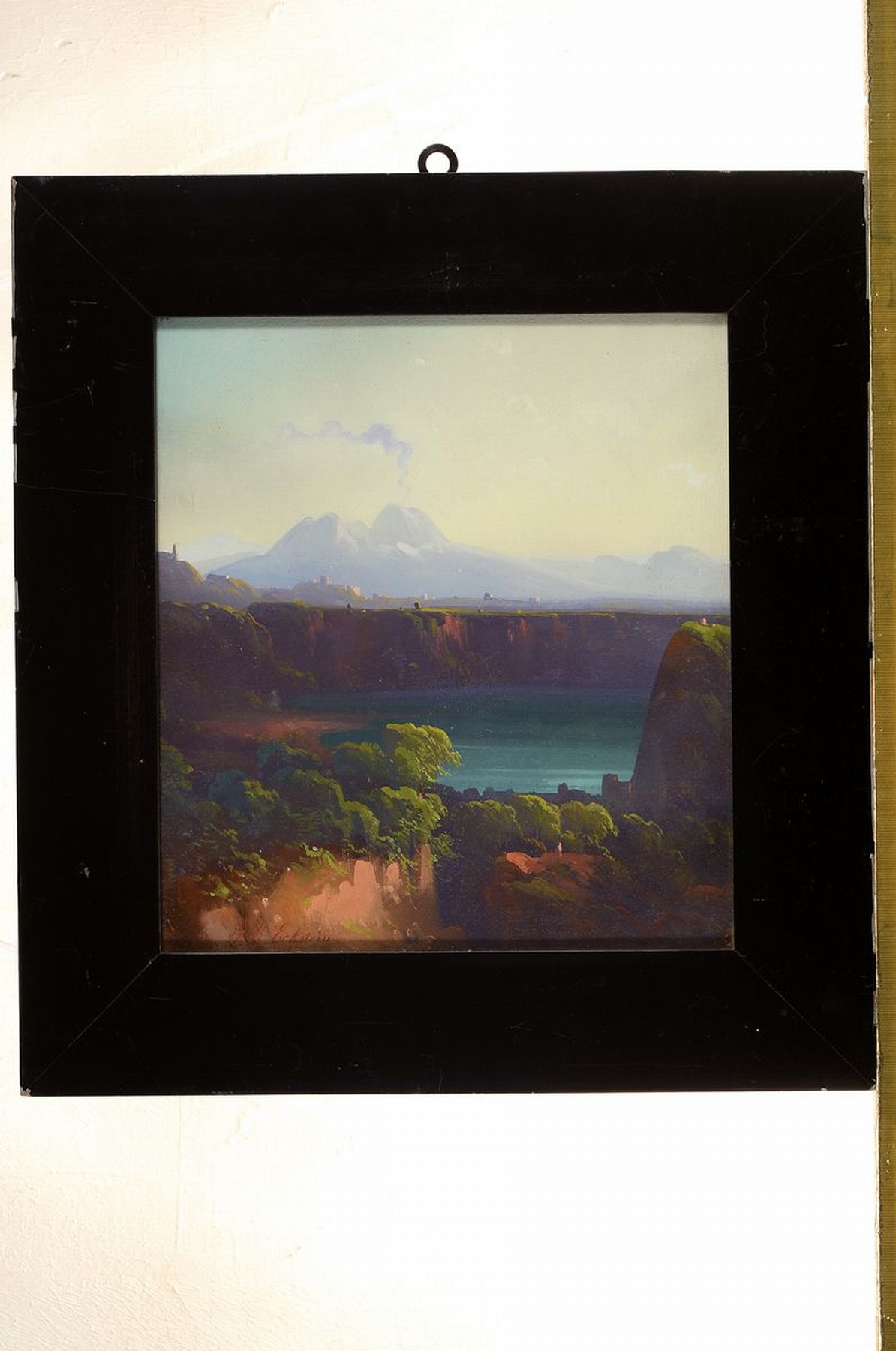 Detail k: G. K. Eckstein, wohl süddeutscher Maler, um 1870, Gouache auf Papier, neapolitanische Landschaft mit Vesuv, li. unten signiert in Rot, ca. 34 x 30 ...