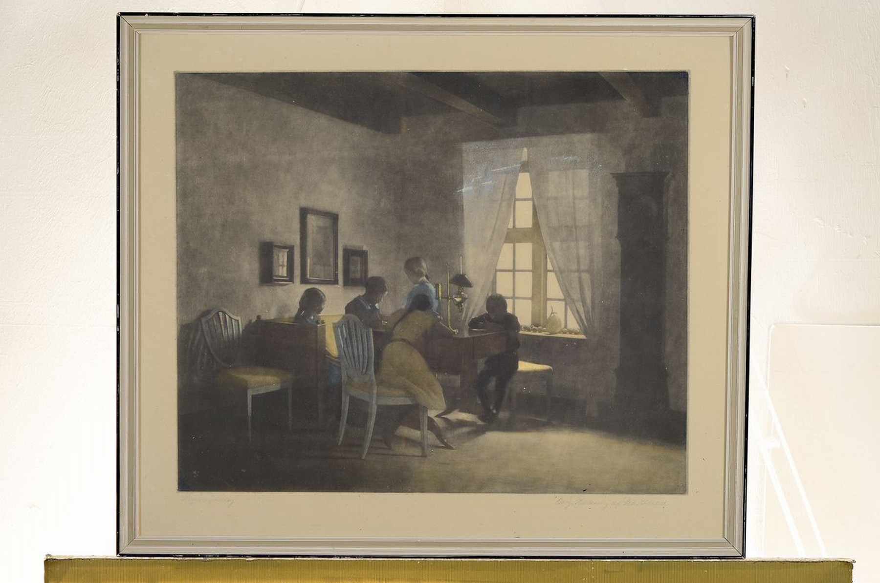 Detail k: Peter Ilsted, 1861 - 1933, bekannter dänischer Maler und Grafiker, Radierung, bezeichnet Orig. Radernig of Peter Ilstedt, Kinder beim Schreiben am ...