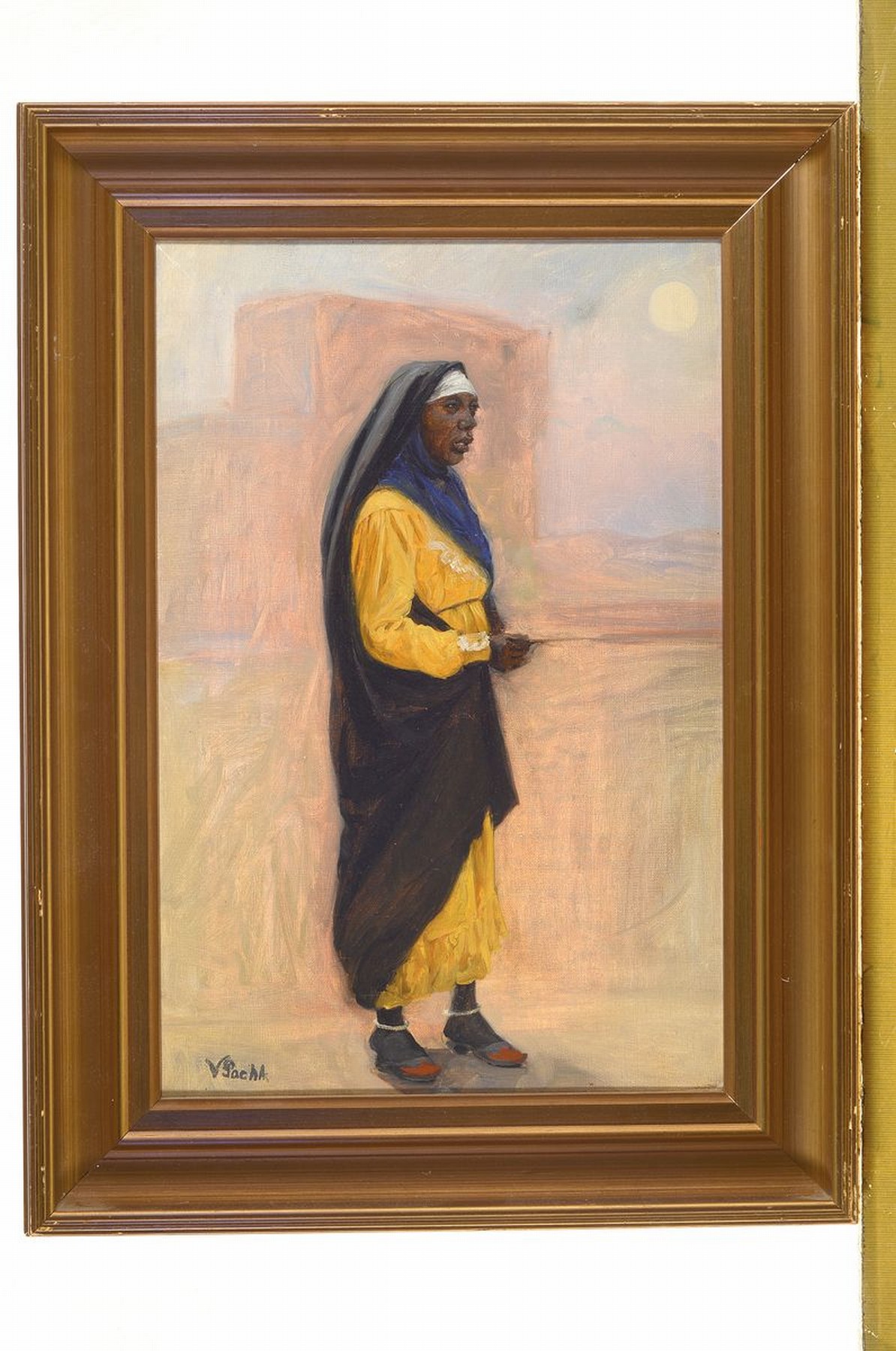 Detail k: Vilhelm Pacht, 1843 - 1912, dunkelhäutige Nonne vor orientalischer Landschaft, Öl/Lwd., zarte, fast pastellhafte Tonigkeit, im Gegensatz zum ...