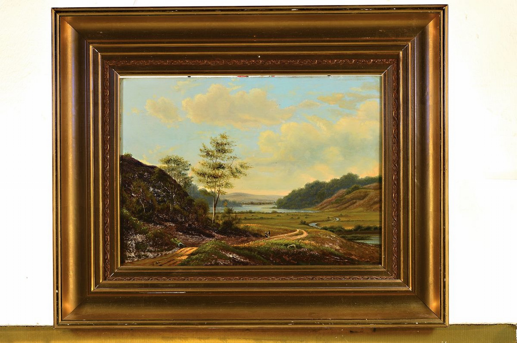 Detail k: Zuschreibung Frederik Christian Kiaerskou, 1805 Kopenhagen - 1891, dänische Landschaft mit Spaziergänger, Öl/Holz, unsigniert, berieben bzw. ...