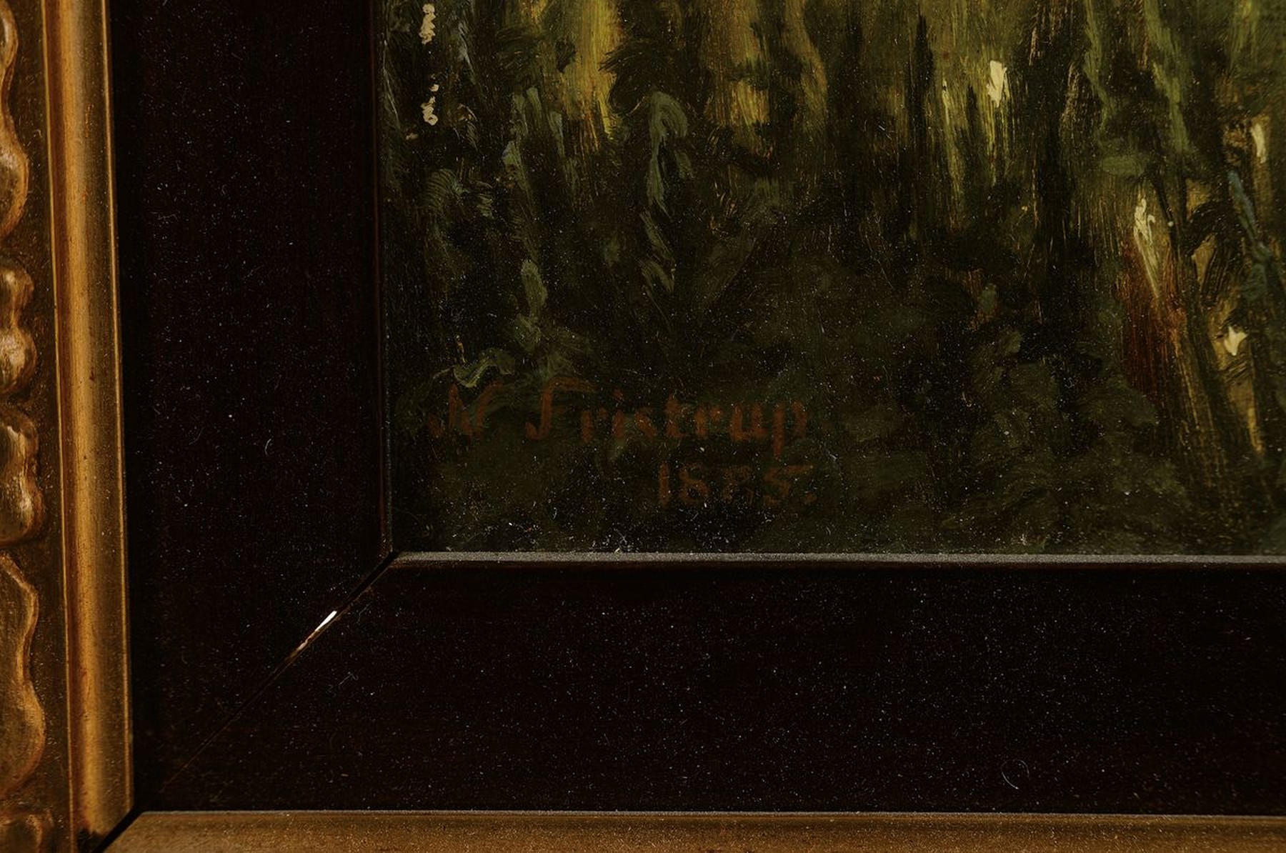 Detail a: Nilaus Fristrup, 1837 - 1909, Landschaft mit Rehen, Öl/Lwd, re. unten signiert N. Fristrup 1885, 41 x 60 cm, Rahmen 68 x 85 cm,