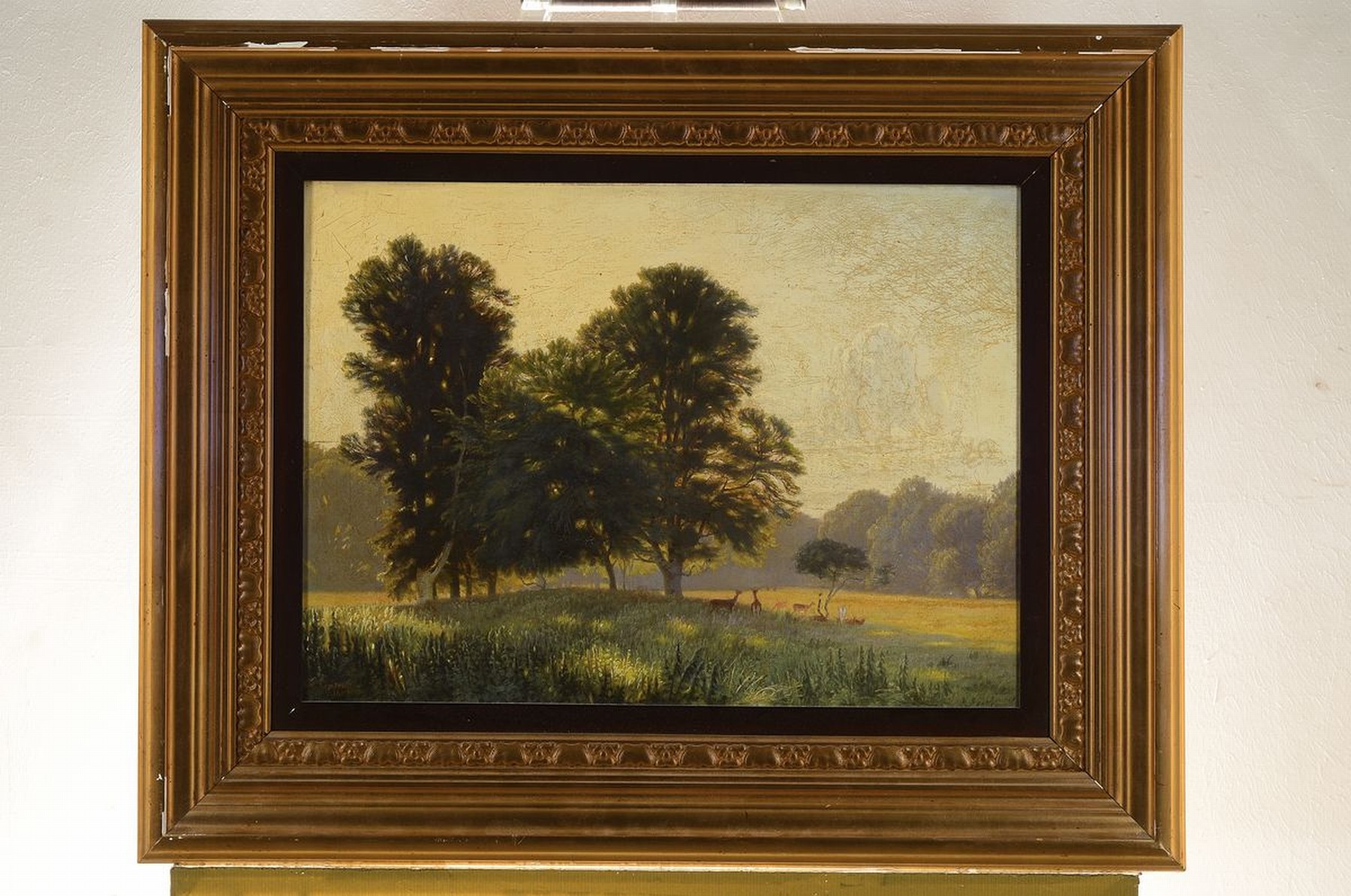 Detail k: Nilaus Fristrup, 1837 - 1909, Landschaft mit Rehen, Öl/Lwd, re. unten signiert N. Fristrup 1885, 41 x 60 cm, Rahmen 68 x 85 cm,