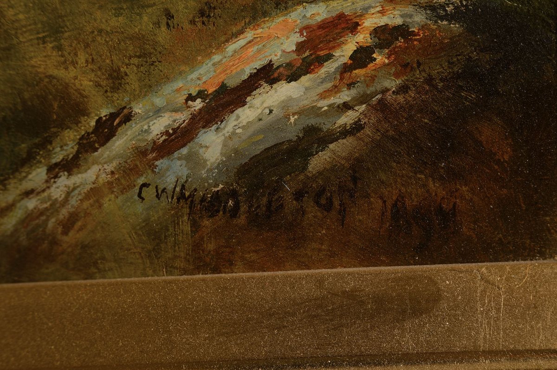 Detail a: Britischer Maler, um 1920/30, schottische Hochlandrinder auf der Weide, Öl/Malkarton, re. unten unleserlich signiert, Altersspuren, ca. 40 x 60 cm, ...