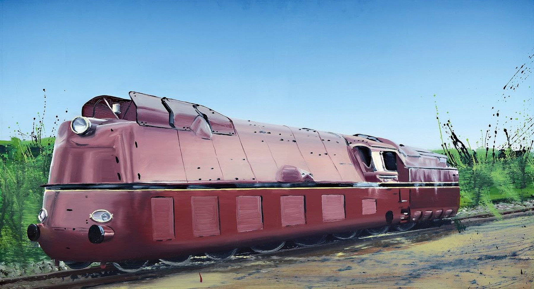 Unbekannter Künstler, 2. Hälfte 20. Jh., Darstellung einer Stromlinienlokomotive Typ BR 05 001, Acryl/Lwd, unsign., ca. 62 x 109 cm