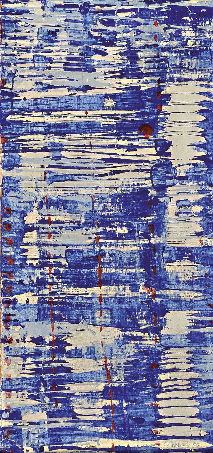 Herbert Zangs, 1924-2003, Scheibenwischerbild von 1957, Acryl auf Wellpappe, rechts unten signiert und datiert, ca. 68x33cm, R.