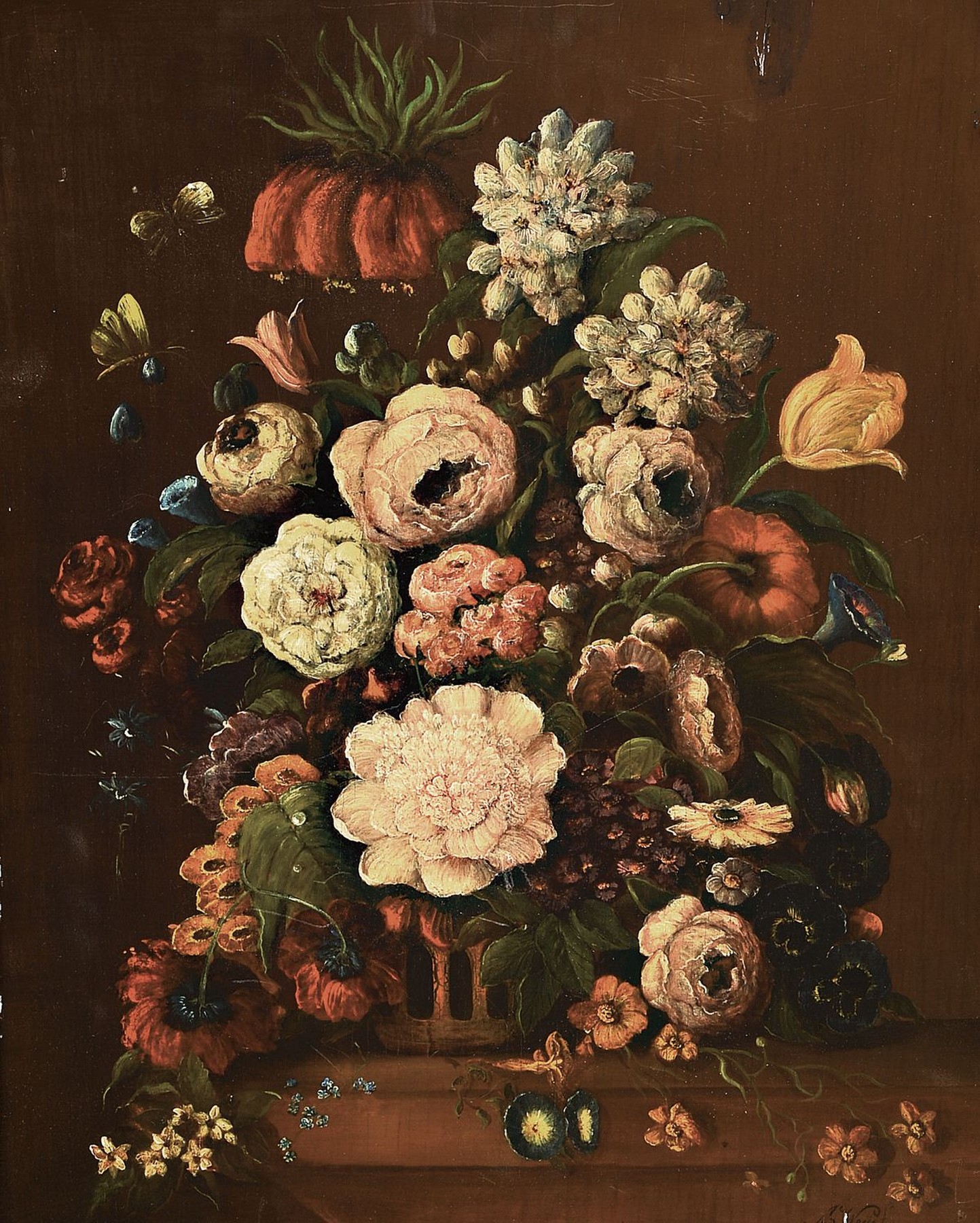 Anton Weiss, 1801 Falkenau-1851 Böhmisch Leipa, Üppiges Blumenstillleben, Öl/Holz, rechts unten signiert, mit Oberflächen- und Altersschäden, ...