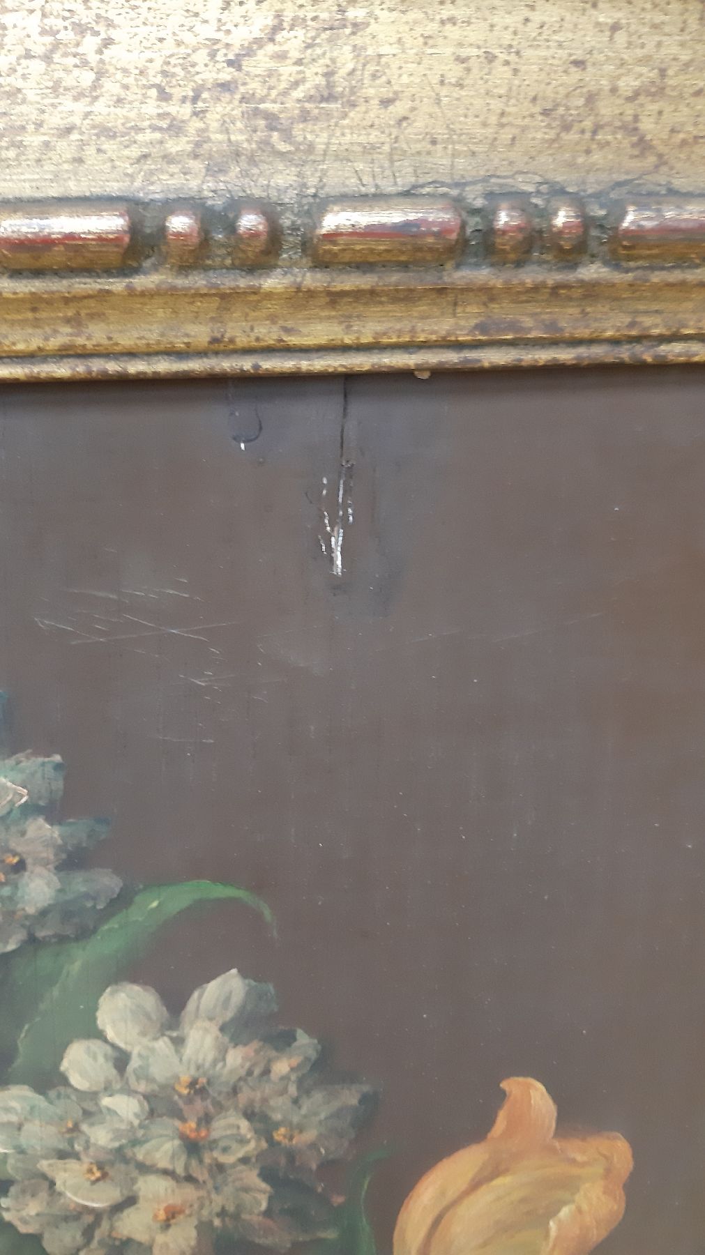 Detail f: Anton Weiss, 1801 Falkenau-1851 Böhmisch Leipa, Üppiges Blumenstillleben, Öl/Holz, rechts unten signiert, mit Oberflächen- und Altersschäden, ...