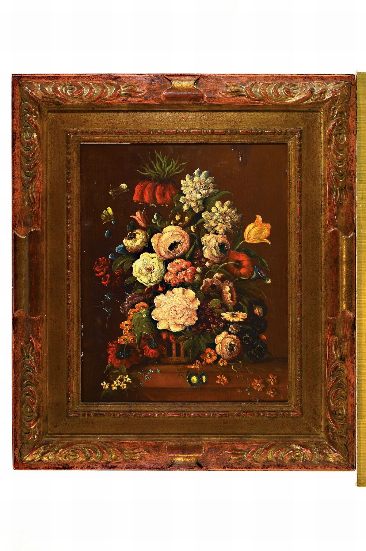 Detail k: Anton Weiss, 1801 Falkenau-1851 Böhmisch Leipa, Üppiges Blumenstillleben, Öl/Holz, rechts unten signiert, mit Oberflächen- und Altersschäden, ...