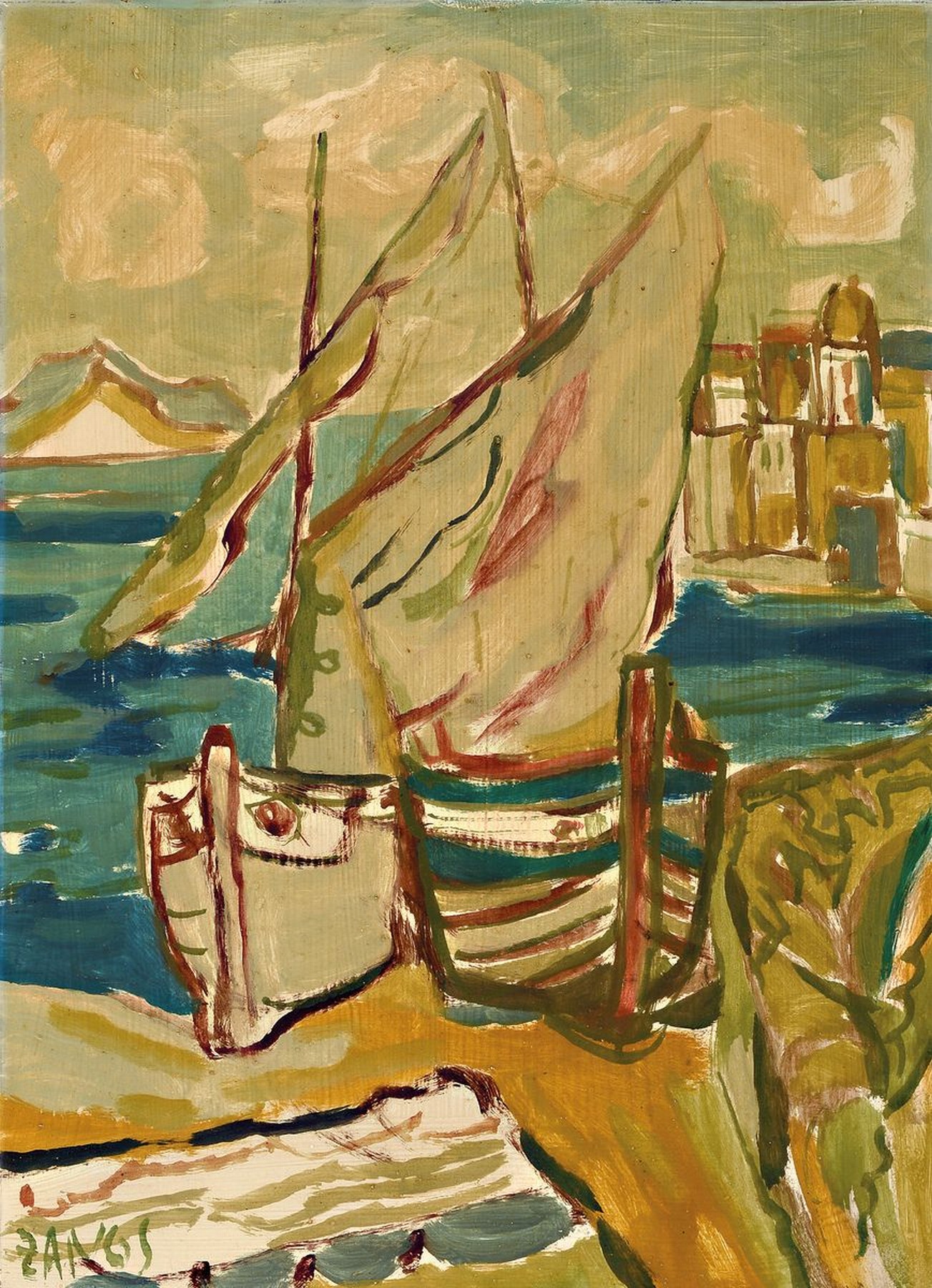 Herbert Zangs, 1924-2003, Blick in einen südlichen Hafen, Öl/Malkarton, links unten signiert, ca. 62x45cm