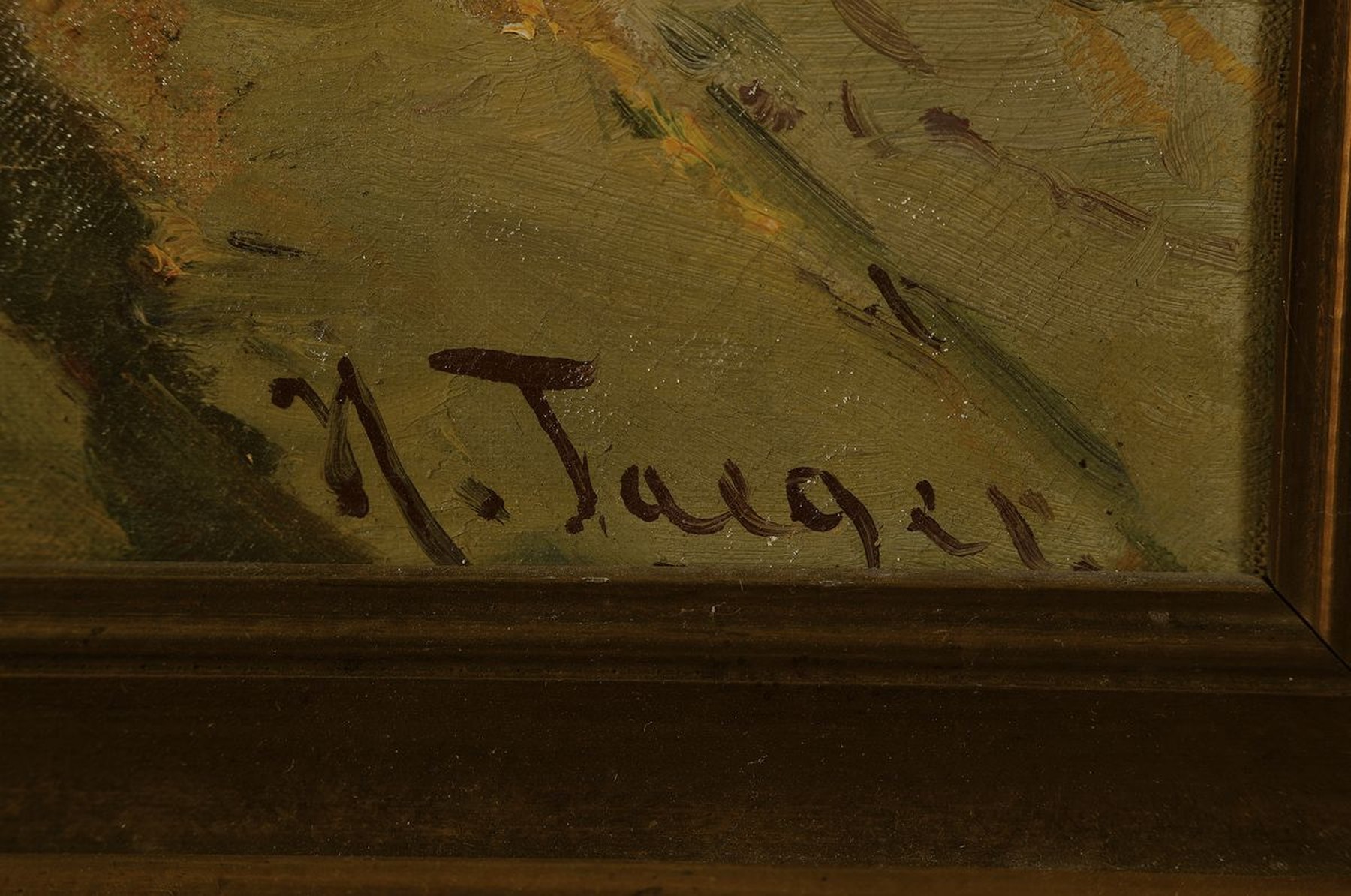 Detail a: Karl Hans Taeger, 1856 Neustadt/Sachsen - 1937 Lagebrück, sommerliche Seelandschaft mit Allee, schöne Lichtführung, z.T. fast pastellhafte ...