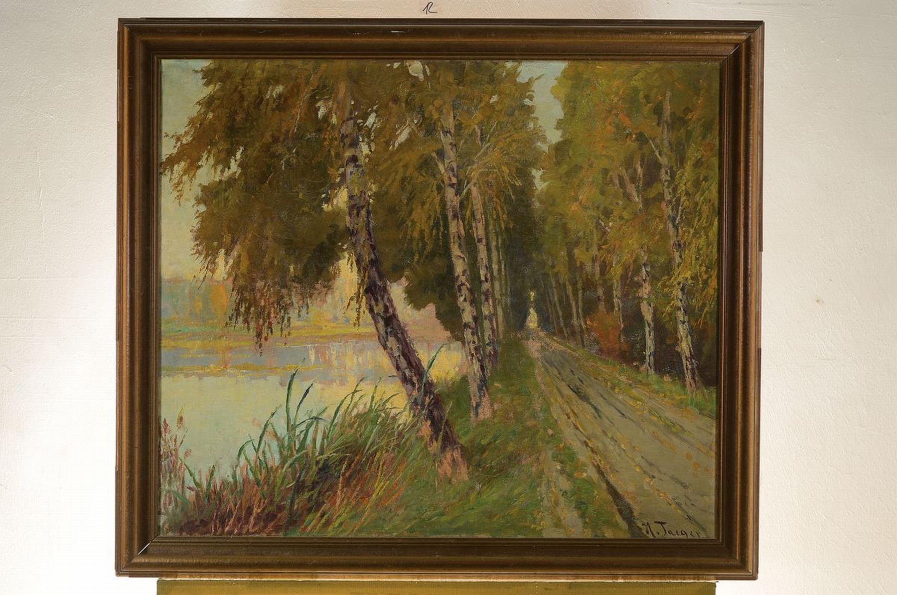 Detail k: Karl Hans Taeger, 1856 Neustadt/Sachsen - 1937 Lagebrück, sommerliche Seelandschaft mit Allee, schöne Lichtführung, z.T. fast pastellhafte ...