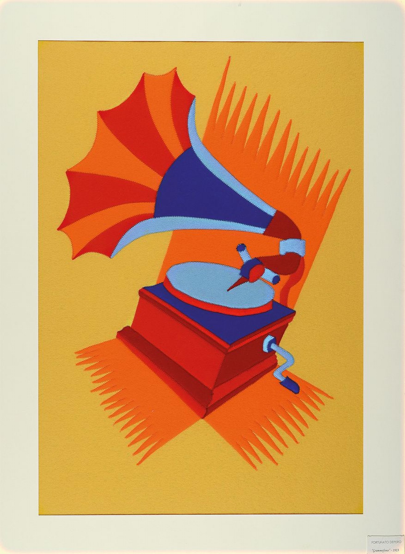 Fortunato Depero, Fondo 1892- Rovereto 1960, "Grammofono", 1923, Filzarbeit, rückseitig nochmals bezeichnet mit Widmung, ca. 63 x 42 cm, ...