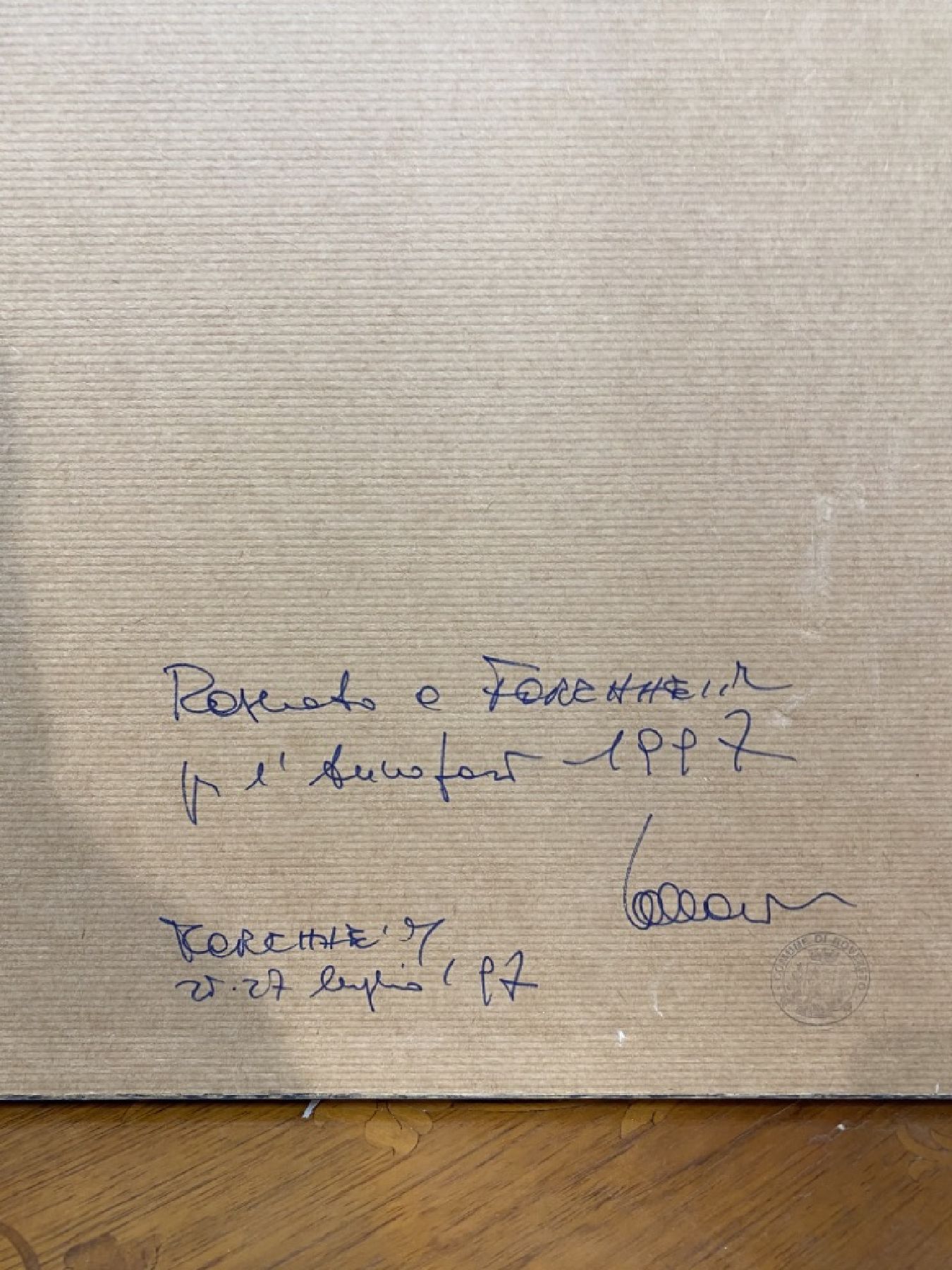 Detail b: Fortunato Depero, Fondo 1892- Rovereto 1960, "Grammofono", 1923, Filzarbeit, rückseitig nochmals bezeichnet mit Widmung, ca. 63 x 42 cm, ...