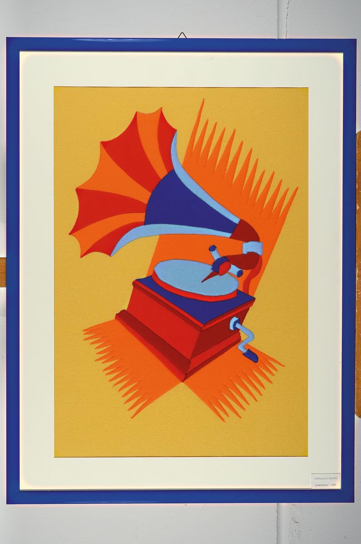 Detail k: Fortunato Depero, Fondo 1892- Rovereto 1960, "Grammofono", 1923, Filzarbeit, rückseitig nochmals bezeichnet mit Widmung, ca. 63 x 42 cm, ...