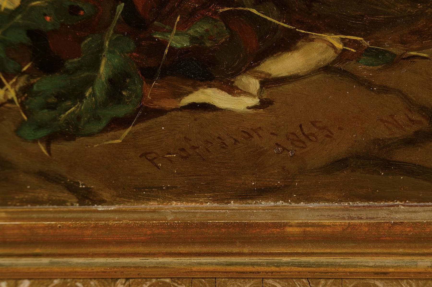 Detail a: Monogrammist NL ungedeutet, wohl Düsseldorfer Malschule, Pferdedarstellung, Öl/Lwd, monogrammiert und dat. 1865, bet. Professor, rest. bzw. ...