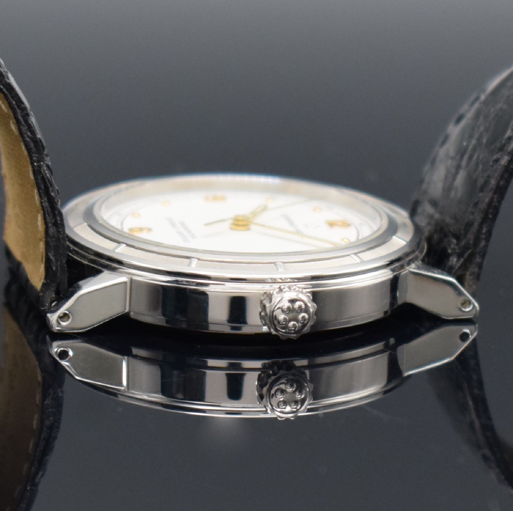 Detail c: ETERNA-MATIC Armbandchronometer in Edelstahl, Automatik, beids. vergl., Boden & Glasrand aufgedr., Indexlünette, emailfarb. Zifferbl., Anz. v. Std., ...
