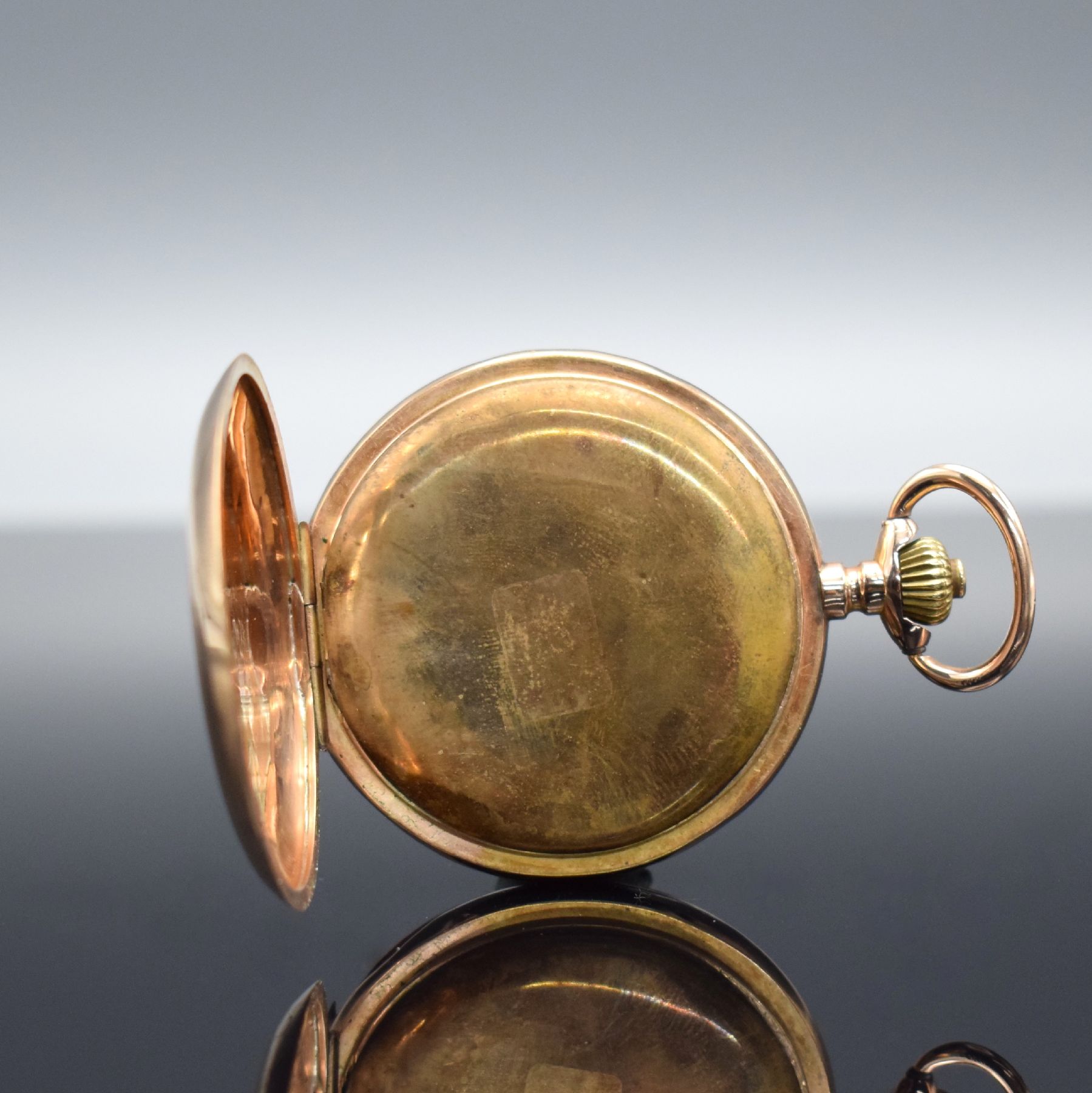 Detail f: MERMOD FRERES Taschenuhrwerk im neutralen RoseG 585/000 Gehäuse, Werk Schweiz um 1900, 2-Deckel Goldgeh. später, Emailzifferbl. m. röm. Zahlen, ...