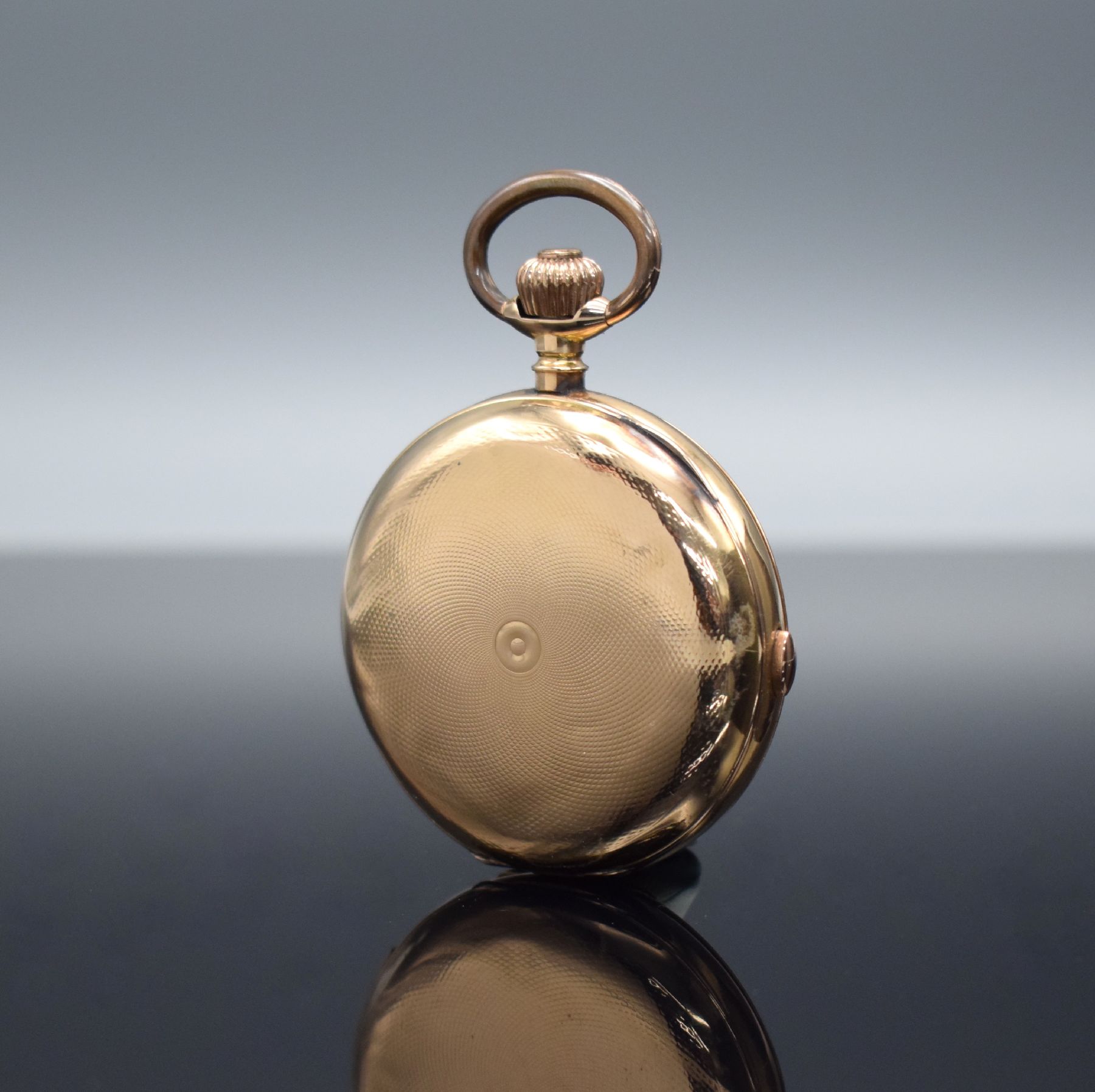 Detail c: Savonette Herrentaschenuhr in RoseG 585/000 mit 1/4 Repetition & Chronographenfunktion, Schweiz um 1900, 3-Deckel Goldgeh. ber./dell., Emailzifferbl. ...