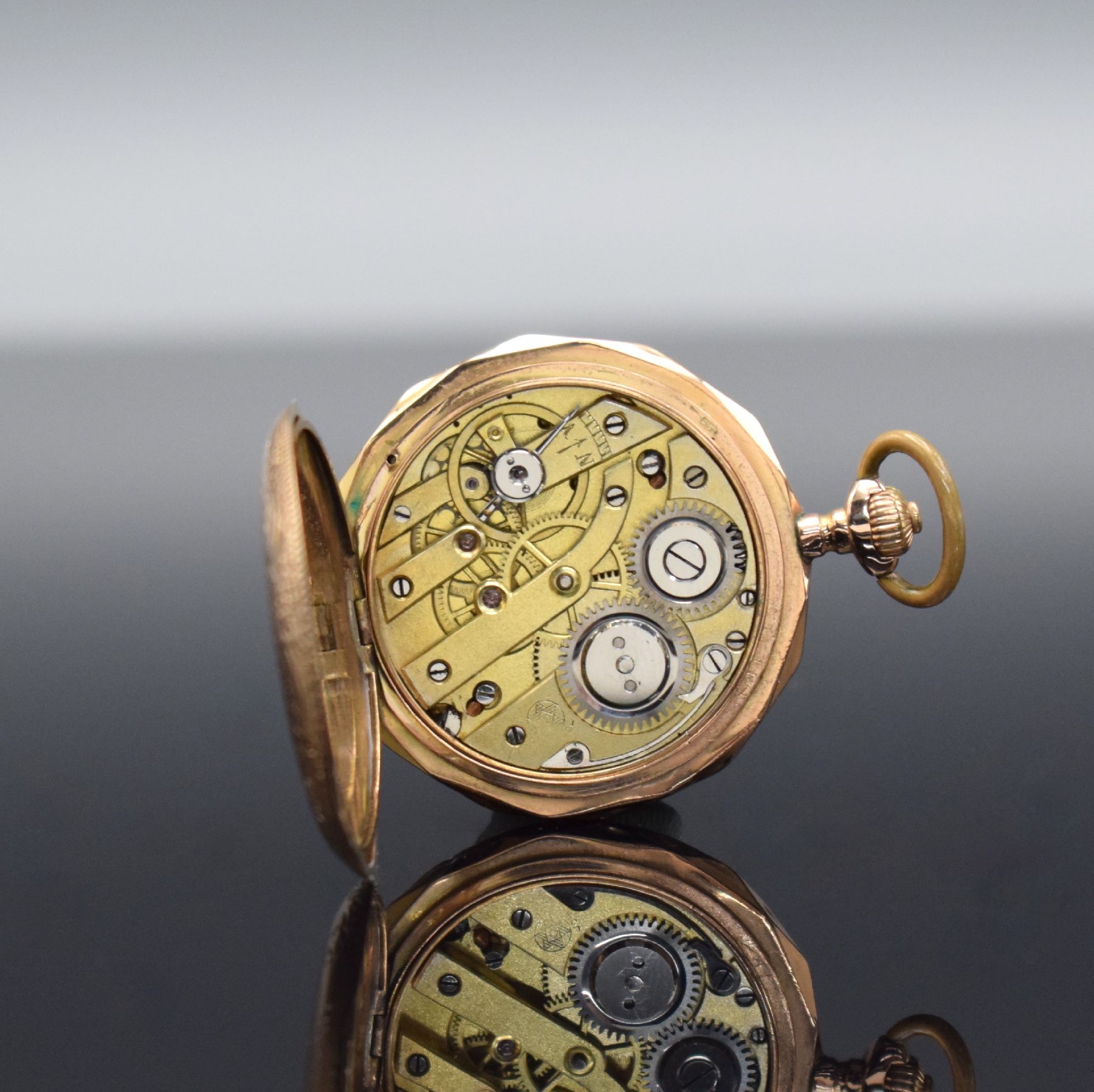 Detail g: MONOPOL / DÜRRSTEIN & Co. Damensavonette in RoseG 585/000, Schweiz um 1890, 2-Deckel Goldgeh., Emailzifferbl. m. arab. Zahlen, gold. Zeiger, verg. ...