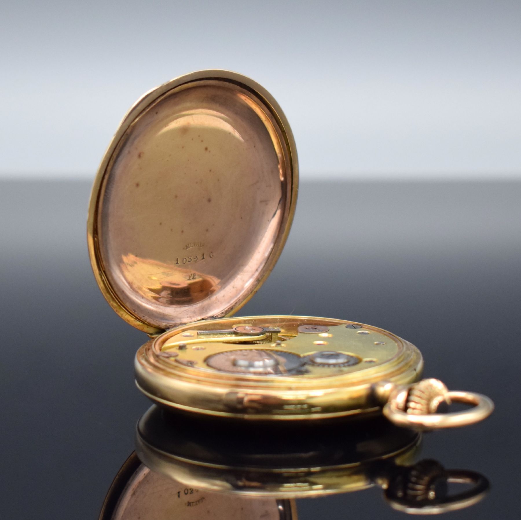 Detail f: SYSTEME GLASHÜTTE Savonette in RoseG 585/000, Schweiz um 1900, 2-Deckel Goldgeh.,Emailzifferbl. m. röm. Zahlen, gold. Zeiger, 3/4-plat. Ankerwerk ...