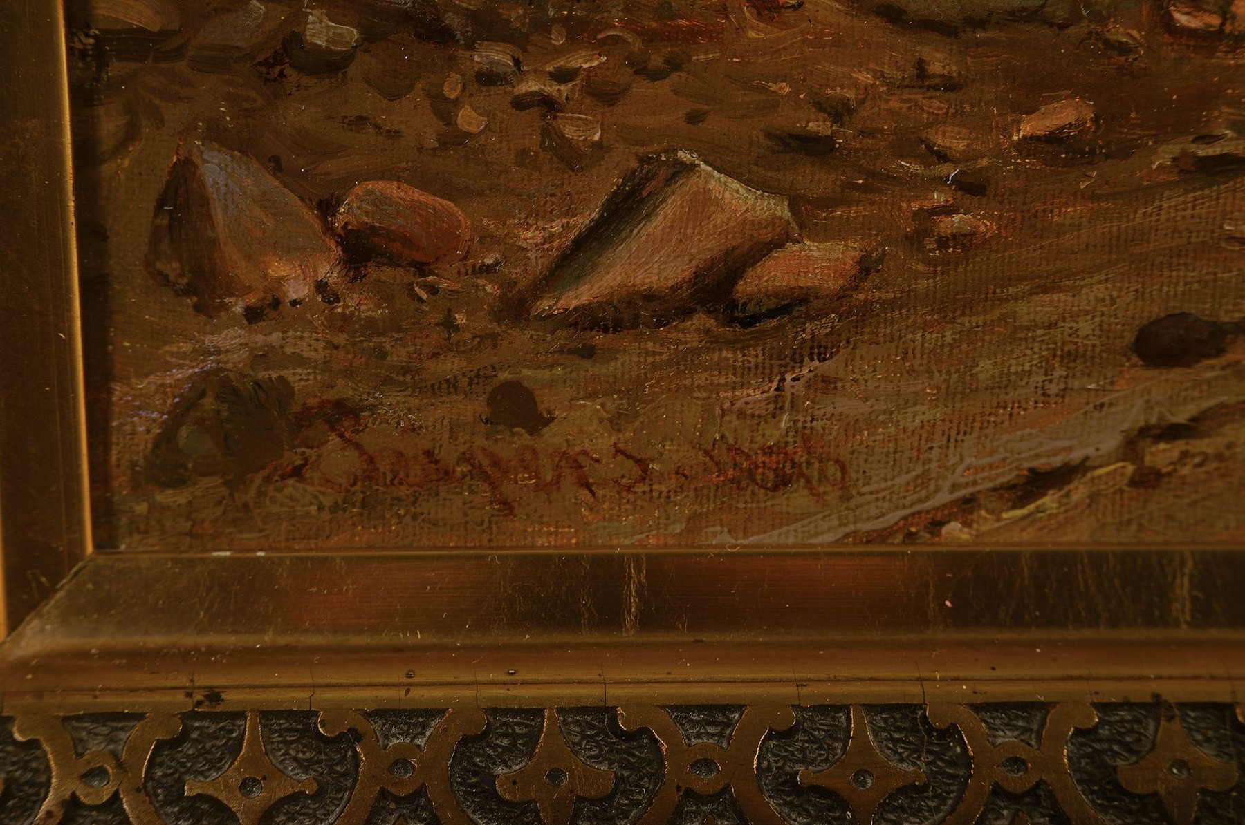 Detail a: Friedrich, Eugen Peipers, 1805 Stollberg bei Aachen - 1885 Frankfurt am Main, hier Landschaftsmalerei, Bau einer Straße seitlich wohl mit ...
