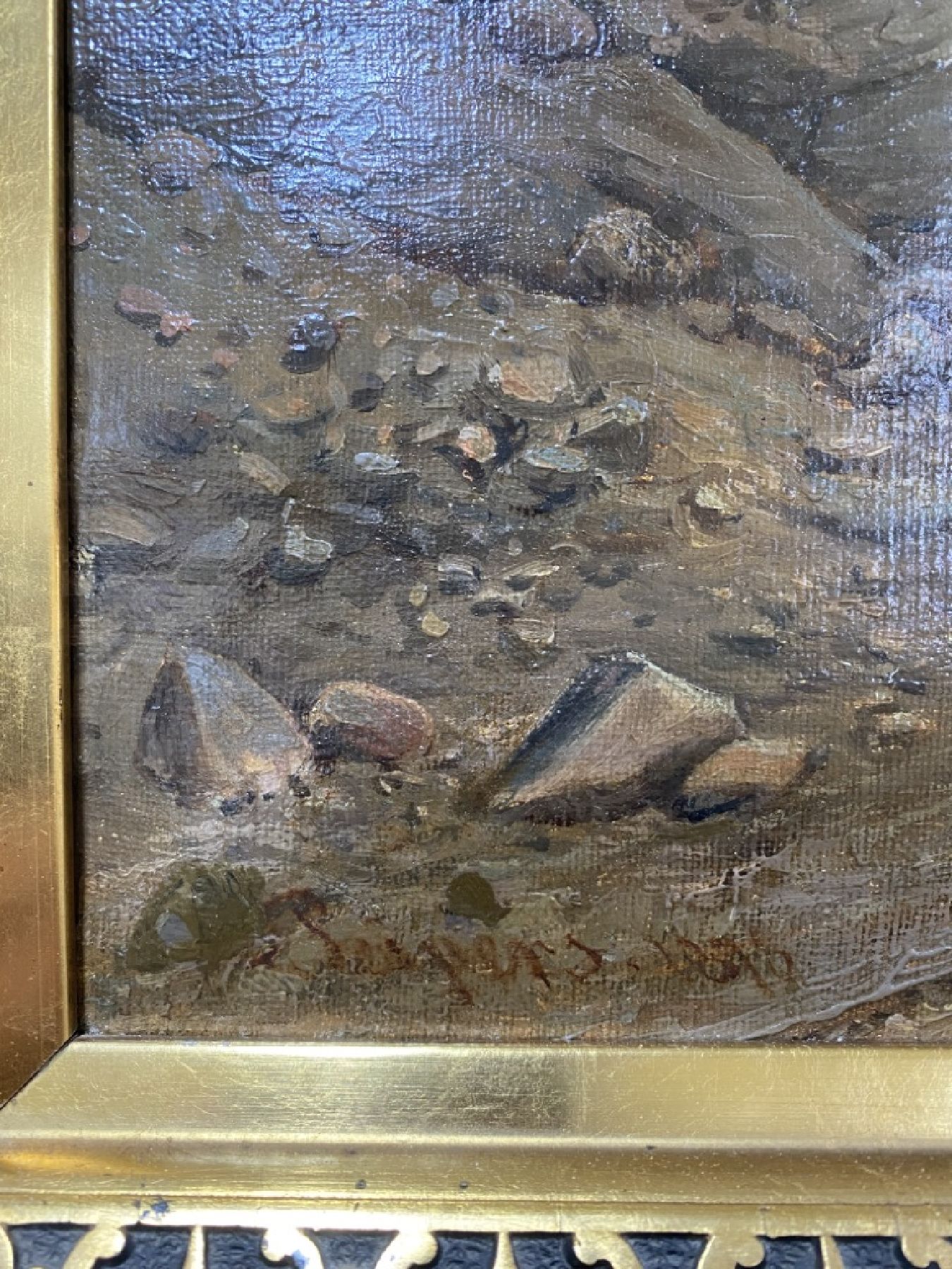 Detail d: Friedrich, Eugen Peipers, 1805 Stollberg bei Aachen - 1885 Frankfurt am Main, hier Landschaftsmalerei, Bau einer Straße seitlich wohl mit ...