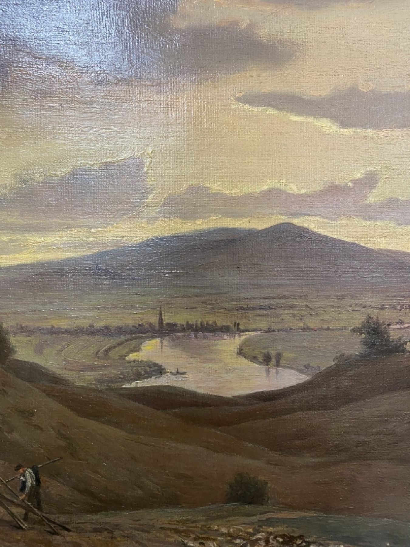 Detail e: Friedrich, Eugen Peipers, 1805 Stollberg bei Aachen - 1885 Frankfurt am Main, hier Landschaftsmalerei, Bau einer Straße seitlich wohl mit ...