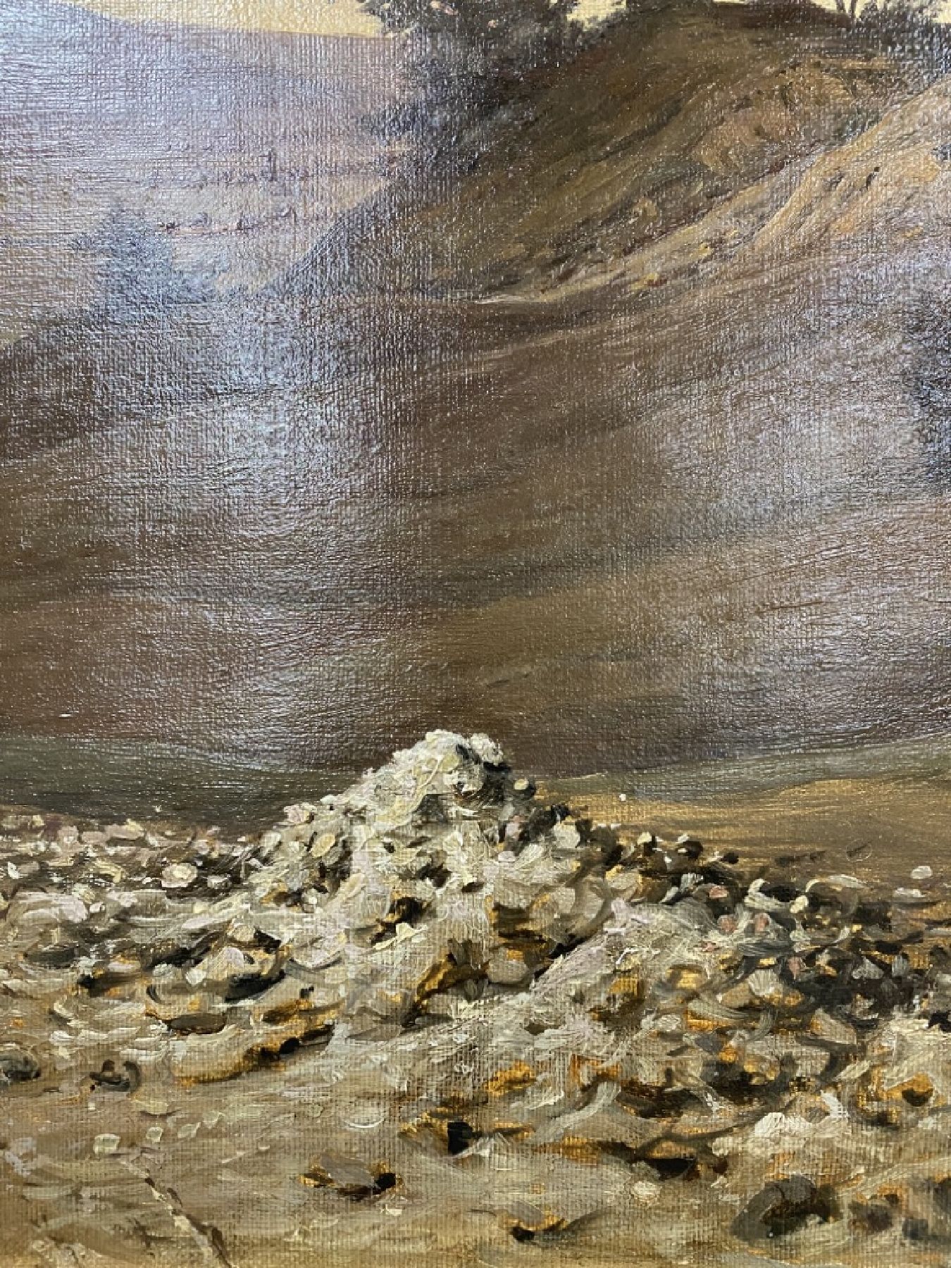 Detail g: Friedrich, Eugen Peipers, 1805 Stollberg bei Aachen - 1885 Frankfurt am Main, hier Landschaftsmalerei, Bau einer Straße seitlich wohl mit ...
