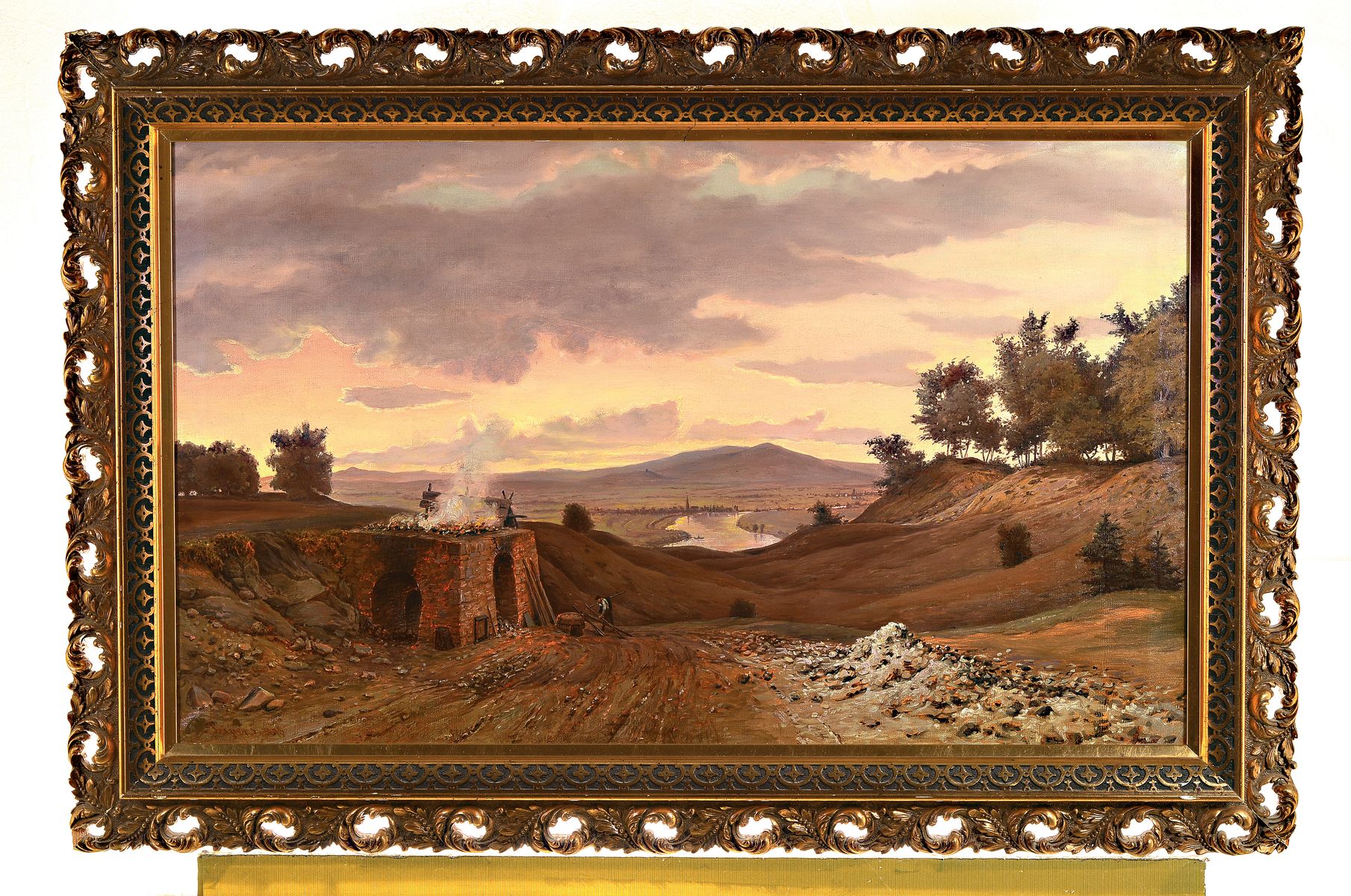Detail k: Friedrich, Eugen Peipers, 1805 Stollberg bei Aachen - 1885 Frankfurt am Main, hier Landschaftsmalerei, Bau einer Straße seitlich wohl mit ...