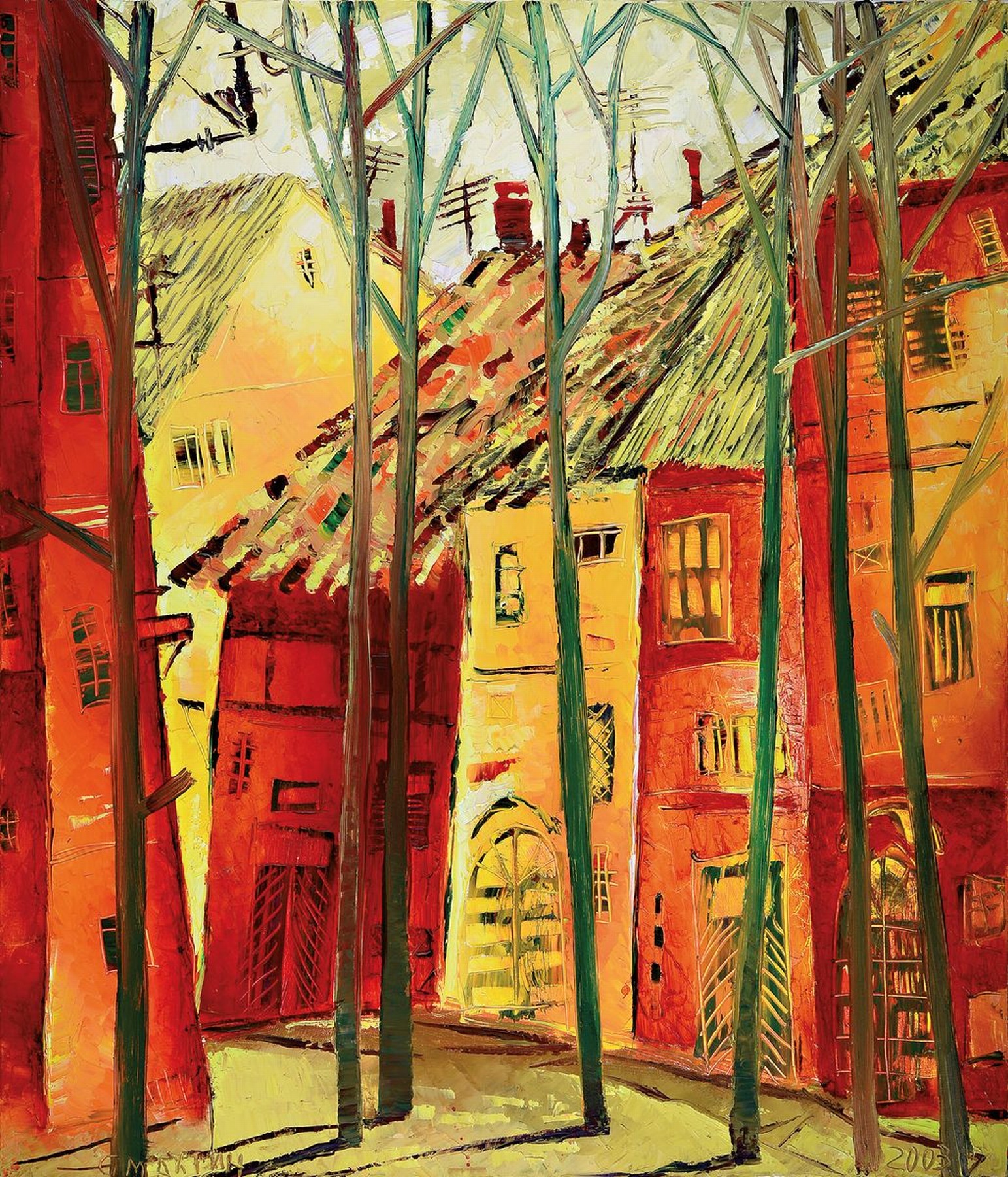 Vladimir Smahtin, geb, 1955 Moskau, Studium an der Akademie Moskau, zahlreiche intern. Ausstellungen, hier: Häuser, Öl/Lwd, signiert, dat. 2003, ...