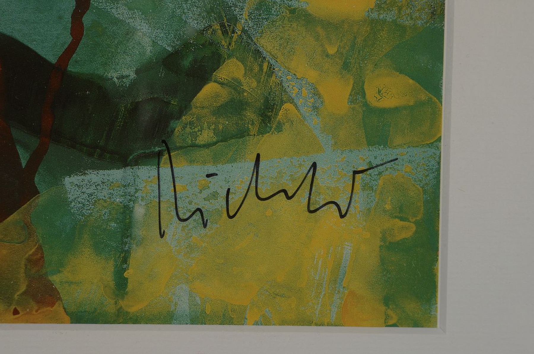Detail a: Gerhard Richter, geb. 1932, Postkartenmultiple, Farboffset, handsigniert, unter Glas gerahmt, R. Gesamt ca. 35x45 cm