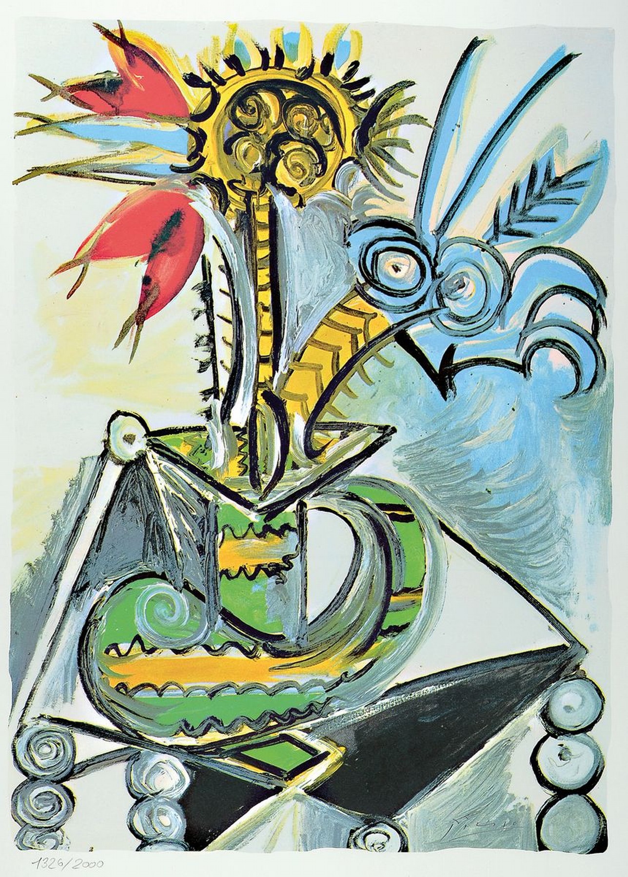 Pablo Picasso, 1881-1973, Bouquet Nr. 39, Kunstdruck auf Bütten nach einem Gemälde, handnum. 1326/2000, unter Glas gerahmt, gesamt ca. 85x67 cm
