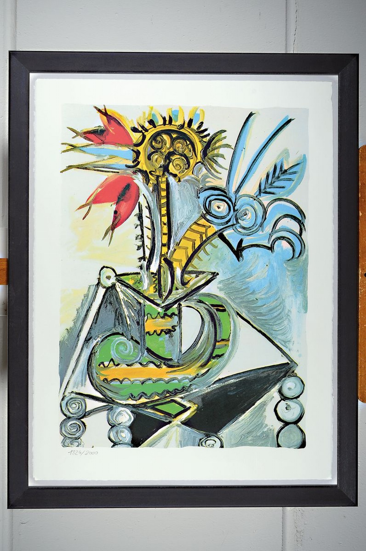 Detail k: Pablo Picasso, 1881-1973, Bouquet Nr. 39, Kunstdruck auf Bütten nach einem Gemälde, handnum. 1326/2000, unter Glas gerahmt, gesamt ca. 85x67 cm