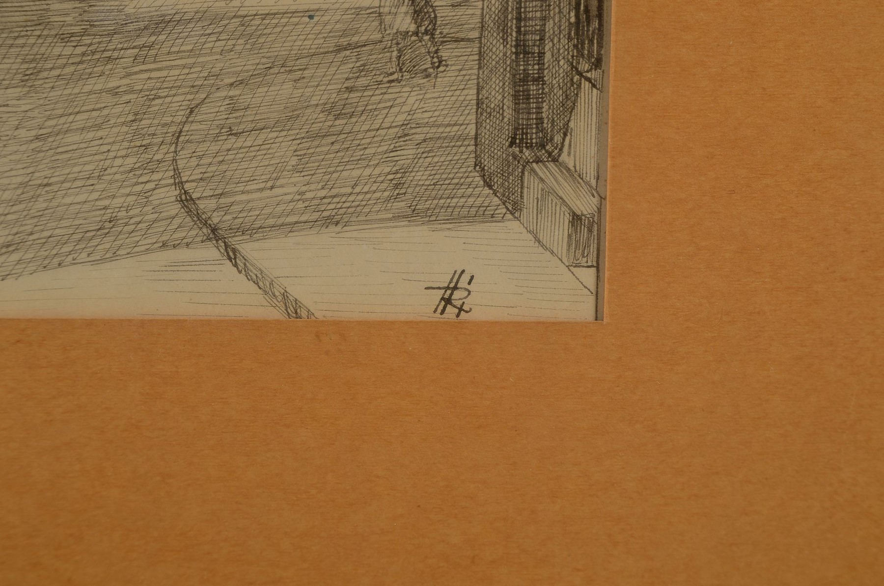 Detail b: Heinz Richter, zwei Zeichnungen mit Ansichten von Frankfurt, re. unten monogrammiert, ca.15 x 17 cm, unter Glas, Rahmen 48 x 36 cm