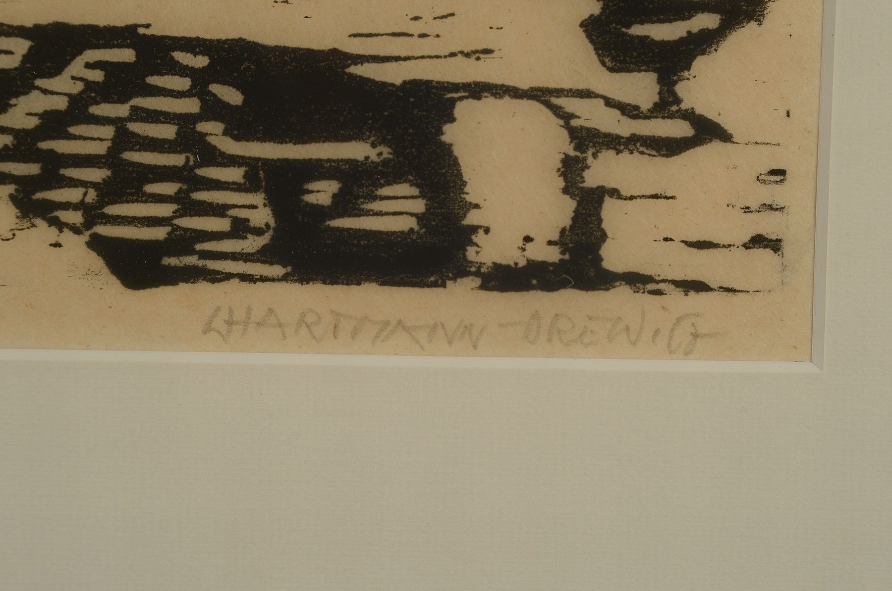 Detail a: Hermann Hartmann-Drewitz, 1879 Berlin - 1966 Euten, original Holzschnitt, Hafenansicht, handsigniert, num. 8/25, ca. 24 x 33 cm, unter Glas, Rahmen