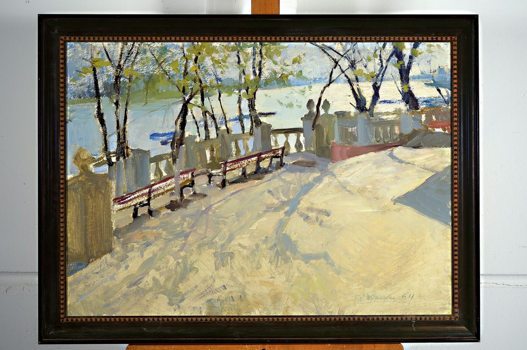 Detail k: Grigory Kravchenko, geb. 1930, dat. 1964, Promenade am Fluss, Öl/Karton, re.u. signiert und dat., Rahmen, ca.80x58 cm