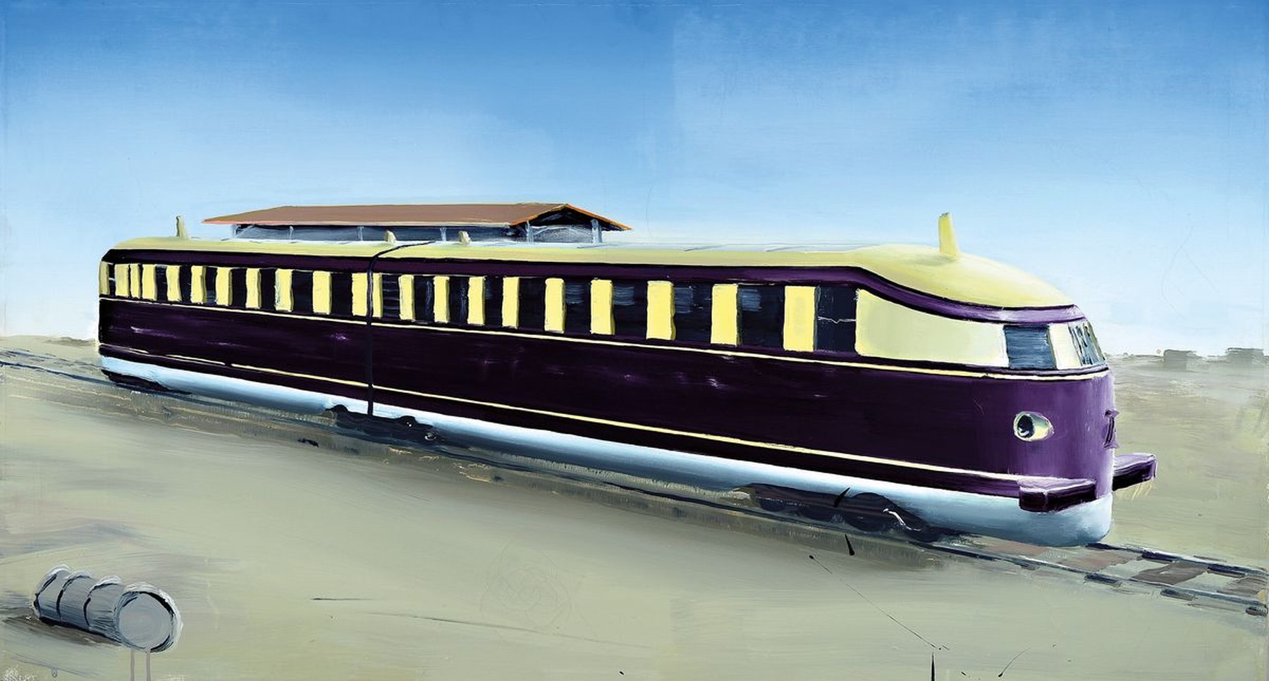 Unbekannter Künstler, 2. Hälfte 20. Jh., Darstellung eines Triebwagens, Acryl/Lwd, unsigniert, ca. 62 x 109 cm