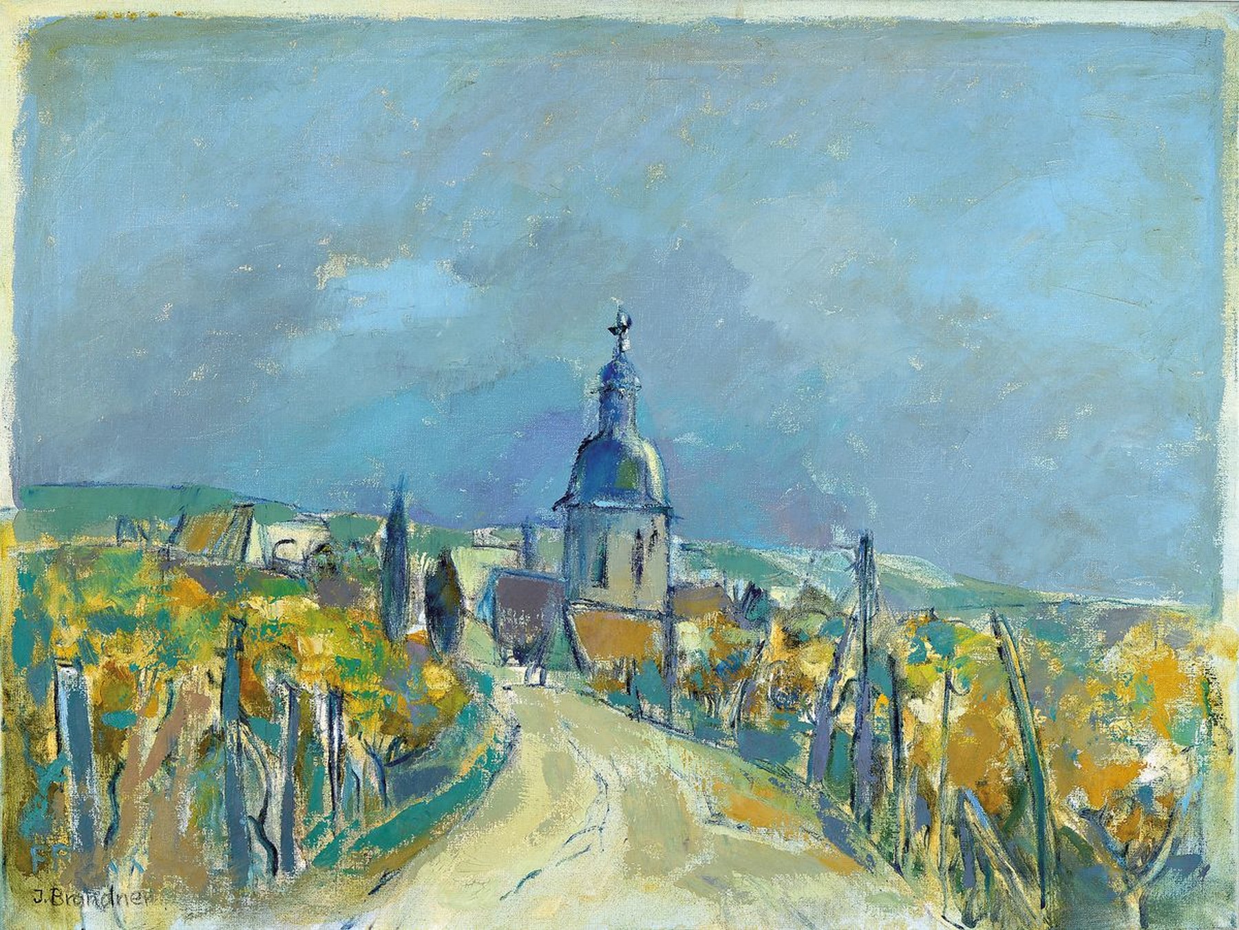 Ingeborg Brandner, geb. 1920, tätig in Dörrenbach, Ansicht aus der Pfalz, Öl/Lwd, links unten signiert, ca. 60x80cm