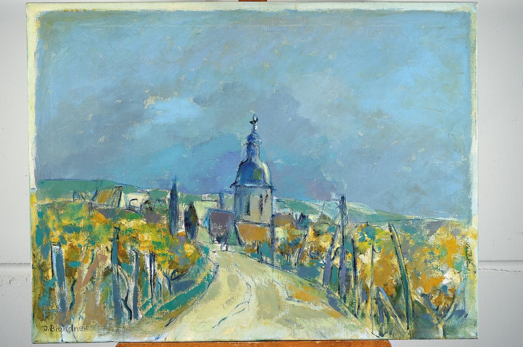 Detail k: Ingeborg Brandner, geb. 1920, tätig in Dörrenbach, Ansicht aus der Pfalz, Öl/Lwd, links unten signiert, ca. 60x80cm