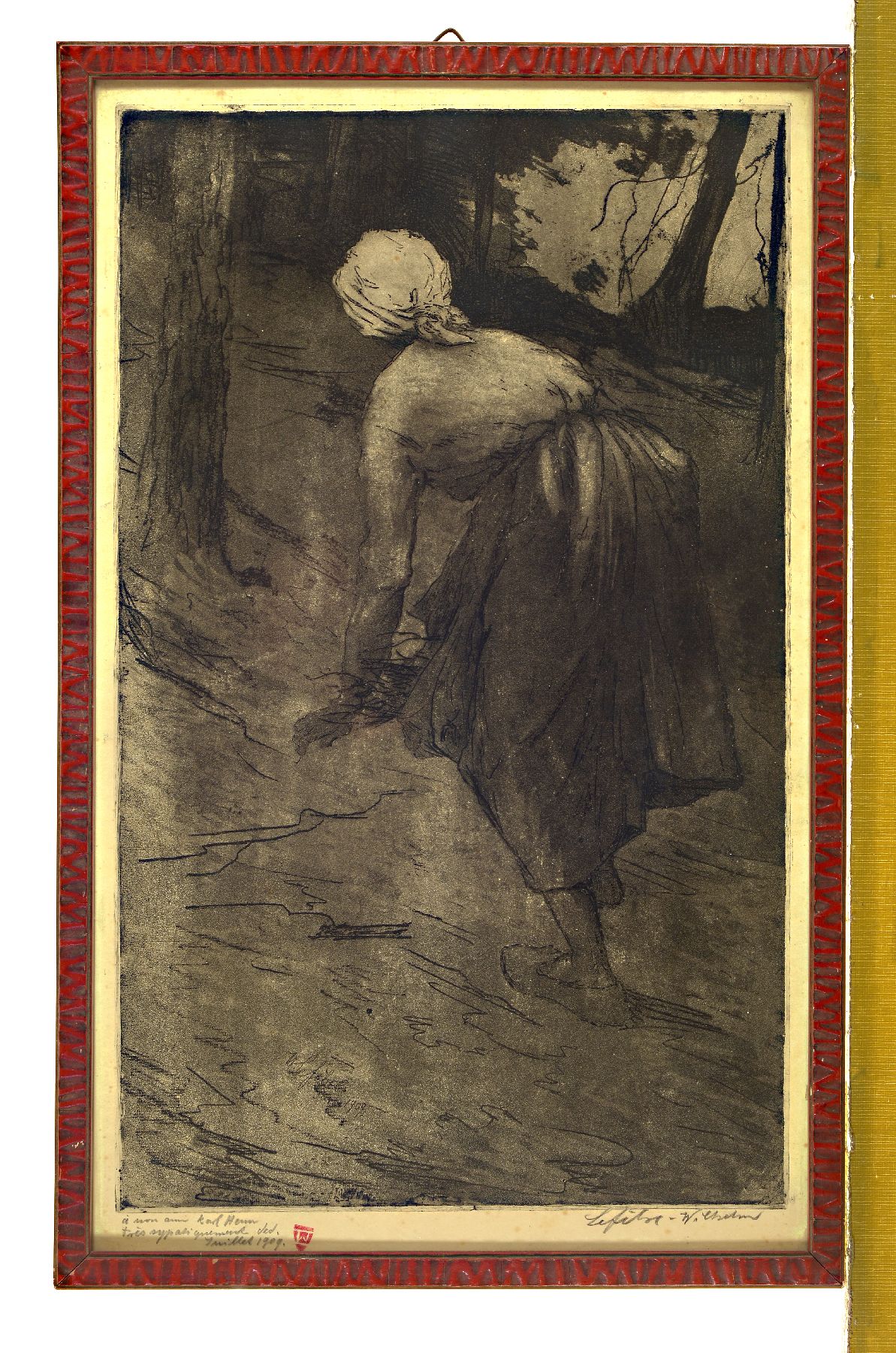 Detail b: Wilhelm Lefebre, 1873 Frankfurt - 1974 Meran, Studium an der Düsseldorfer Akademie, drei Grafiken: Radierung Minotaurus mit Frauenakt, 17 x 22 cm , ...