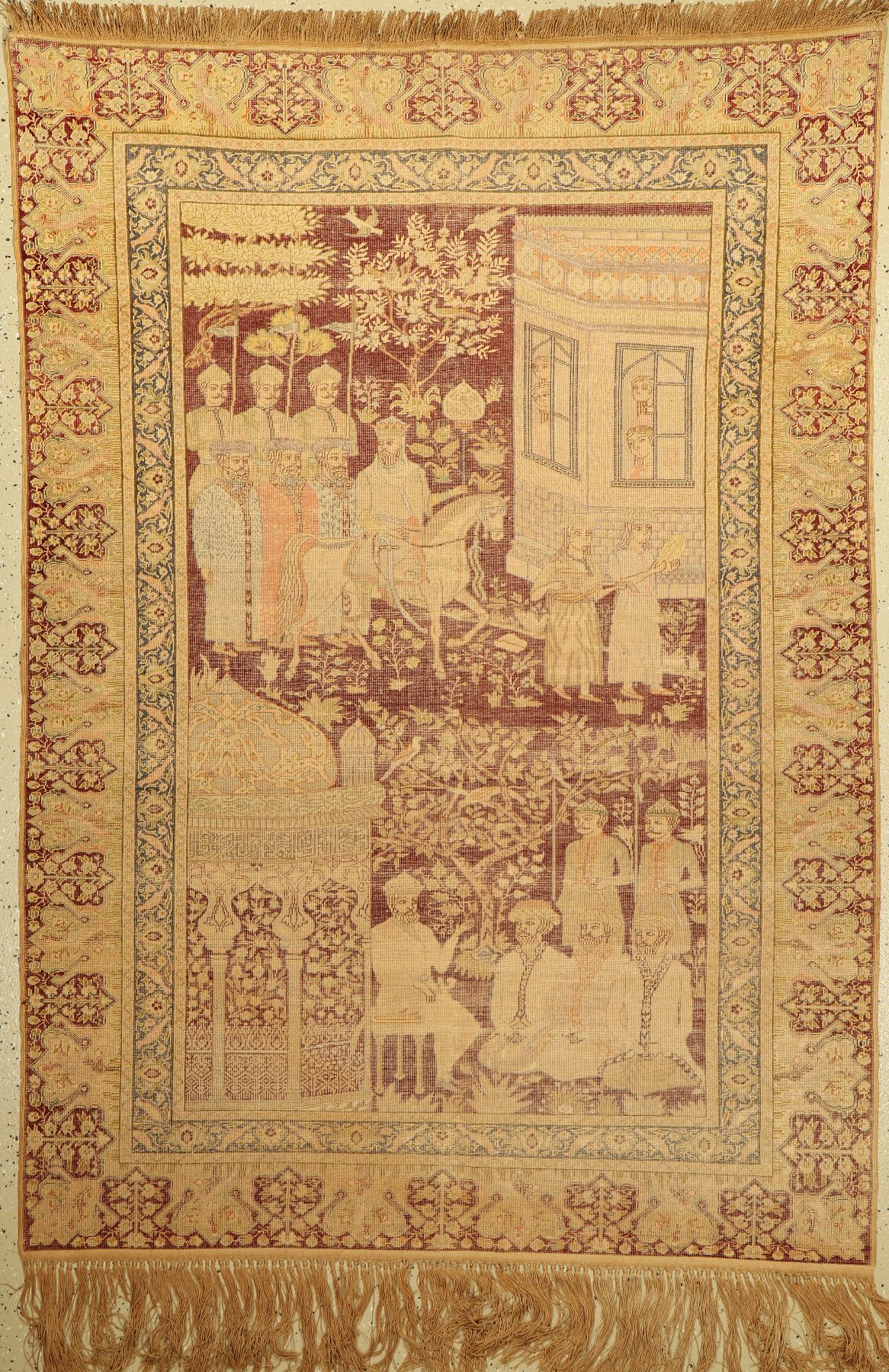 Feiner Kaisery Flosh antik, (Osmanische Szne),Türkei, Ende 19.Jahrhundert, Floshseide auf Baumwolle, ca. 196 x 139 cm, Selten,sammelwürdig, ...