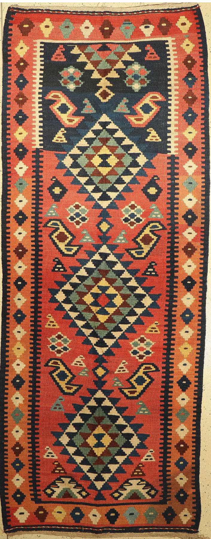 Nordwestpersische Kelim alt, Persien, um 1920/1930, Wolle auf Wolle, ca. 342 x 134 cm, EHZ: 2-3