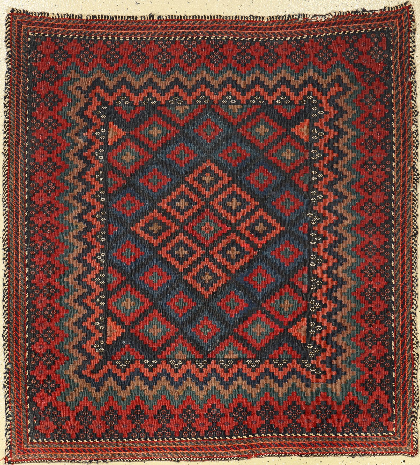 Bachriar Sofreh antik, Persien, um 1920, Wolle auf Wolle, ca. 124 x 116 cm, EHZ: 2-3